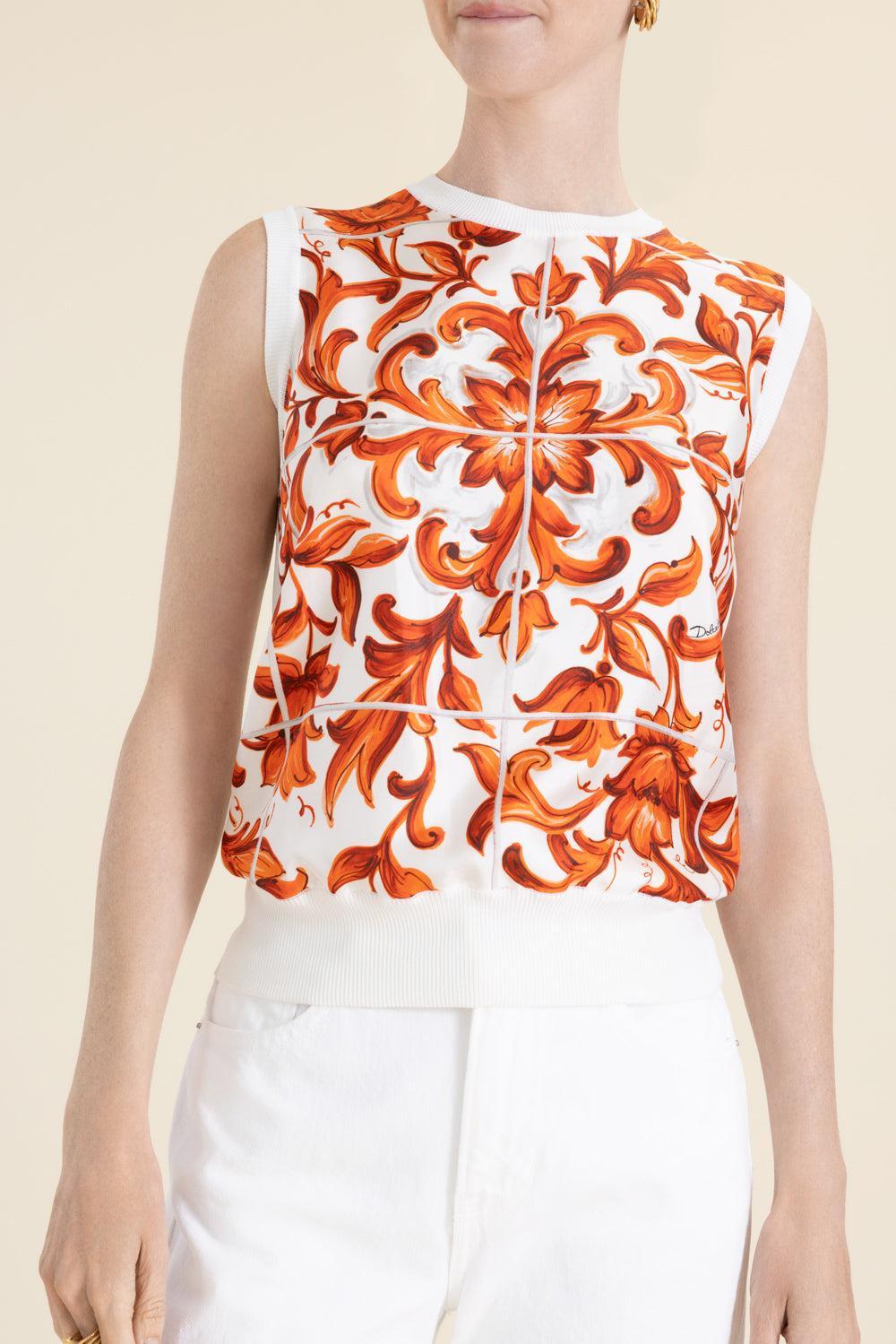 Knit Tank - Maiolica Print-ORANGE-38-CLOTHINGTOPKNITS-DOLCE & GABBANA