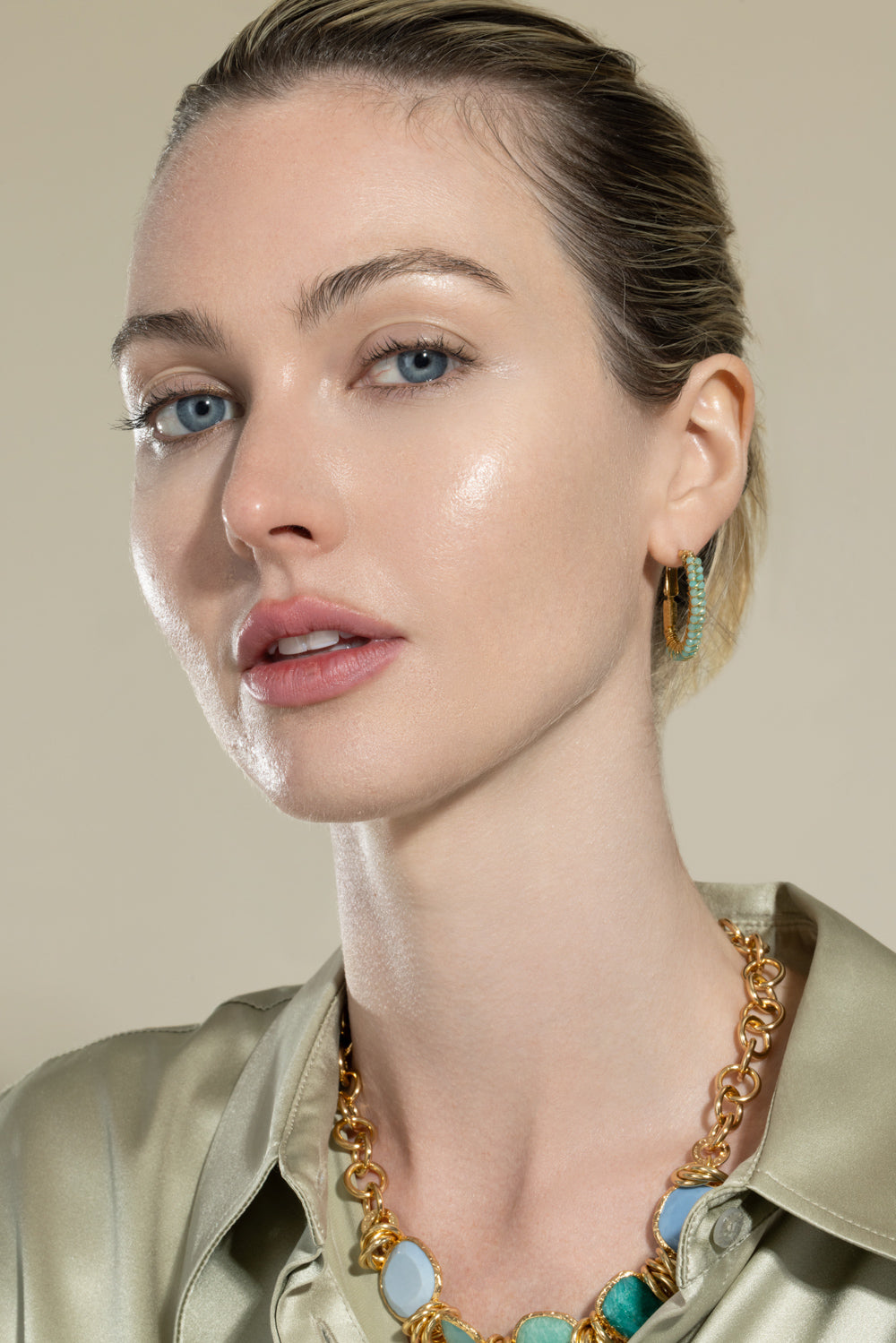Blue Creole Lyre Hoop Earrings