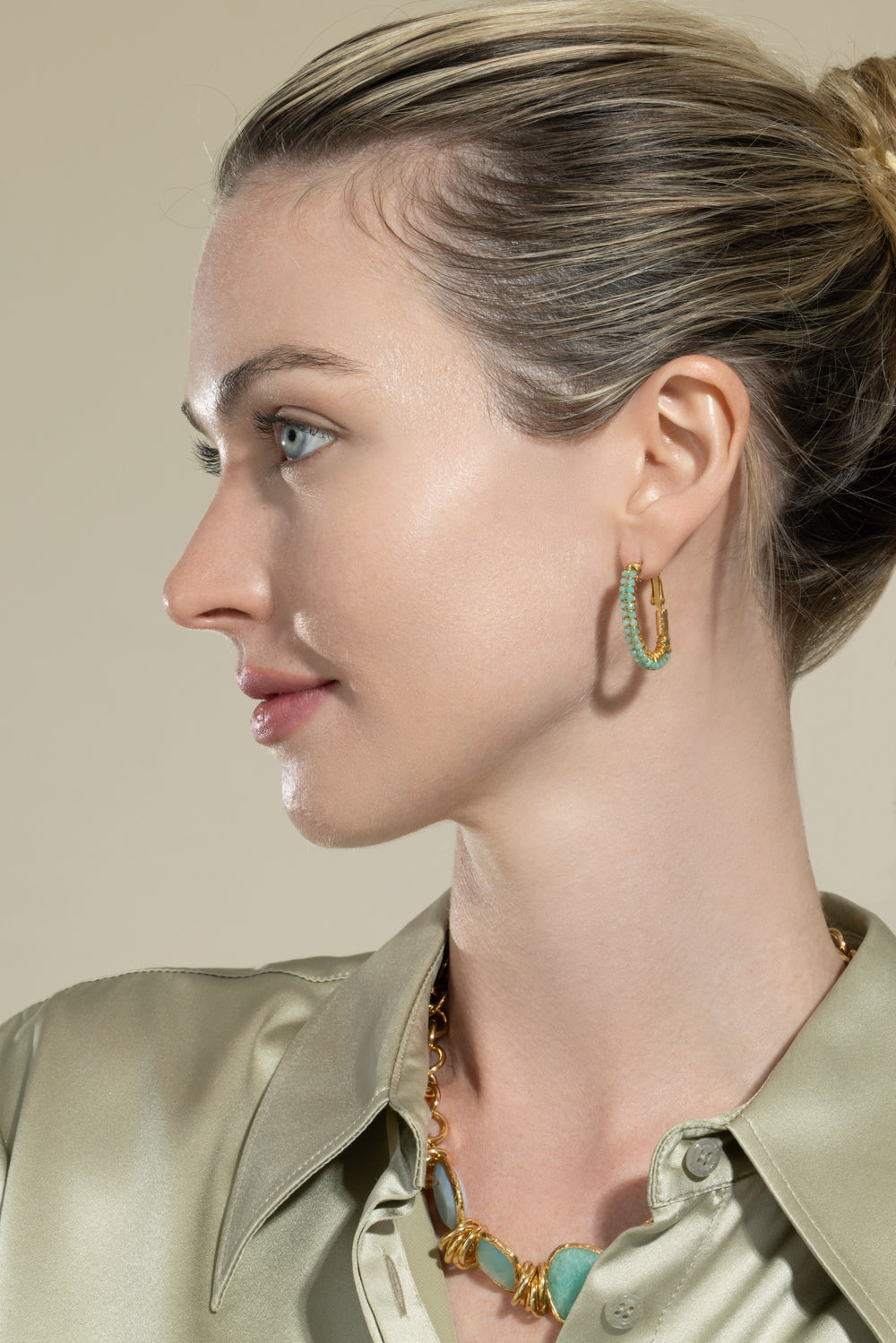 Blue Creole Lyre Hoop Earrings