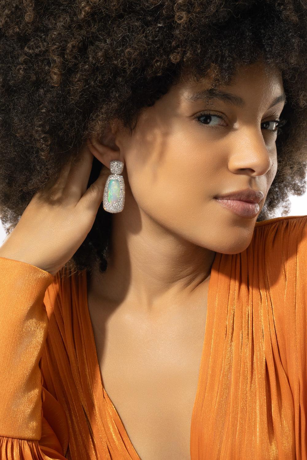 Opal Diamond Earrings-WHITE GOLD-JEWELRYFINE JEWELEARRING-ARUNASHI