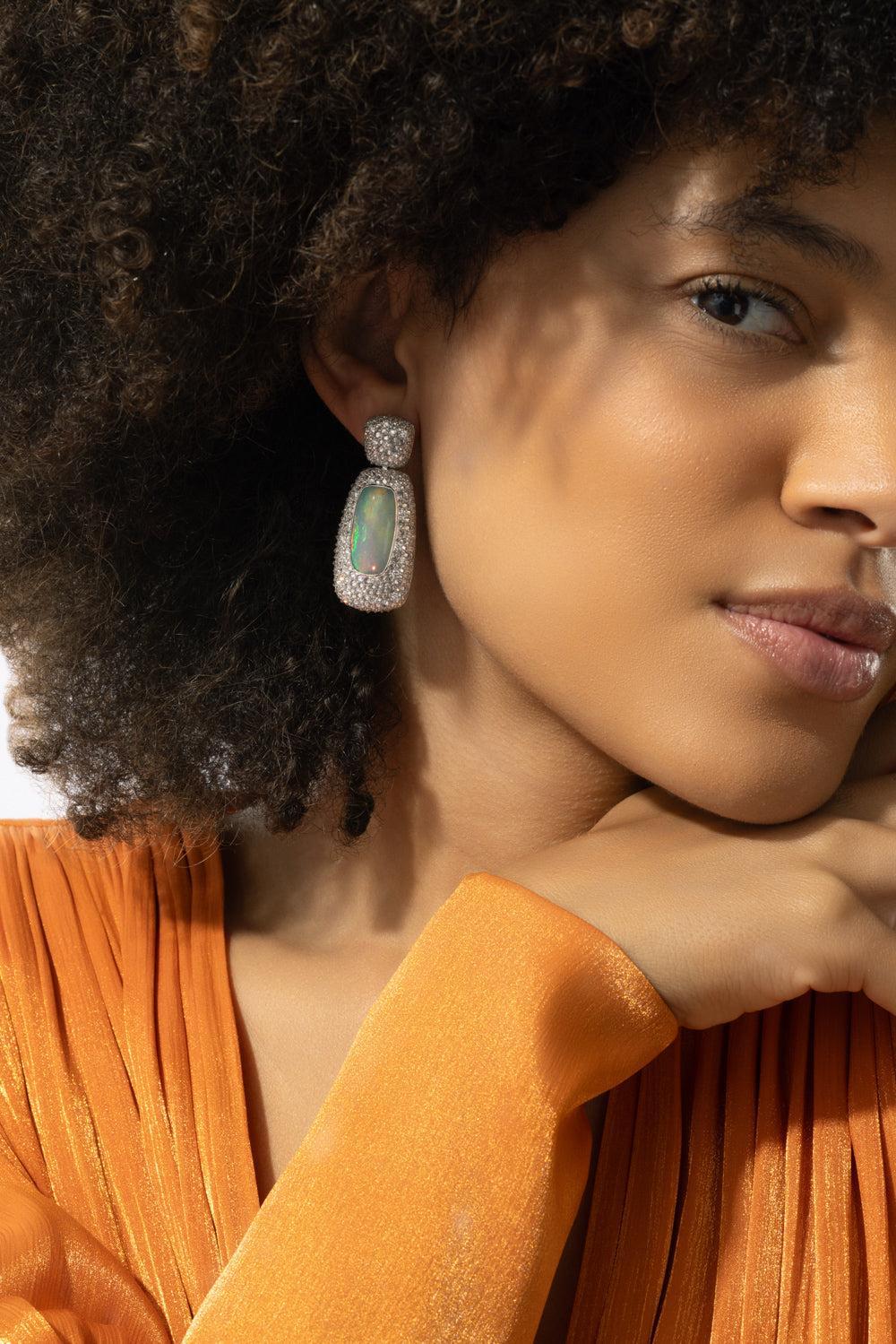 Opal Diamond Earrings-WHITE GOLD-JEWELRYFINE JEWELEARRING-ARUNASHI