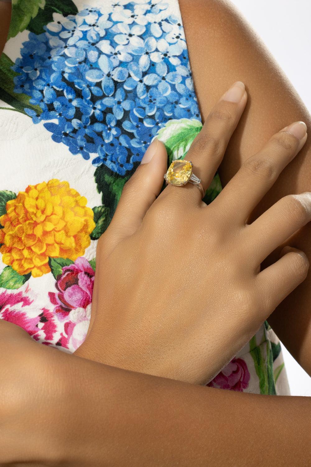 Canary Cushion Baguette Ring-WHITE GOLD-7-JEWELRYBOUTIQUERING-FANTASIA by DESERIO