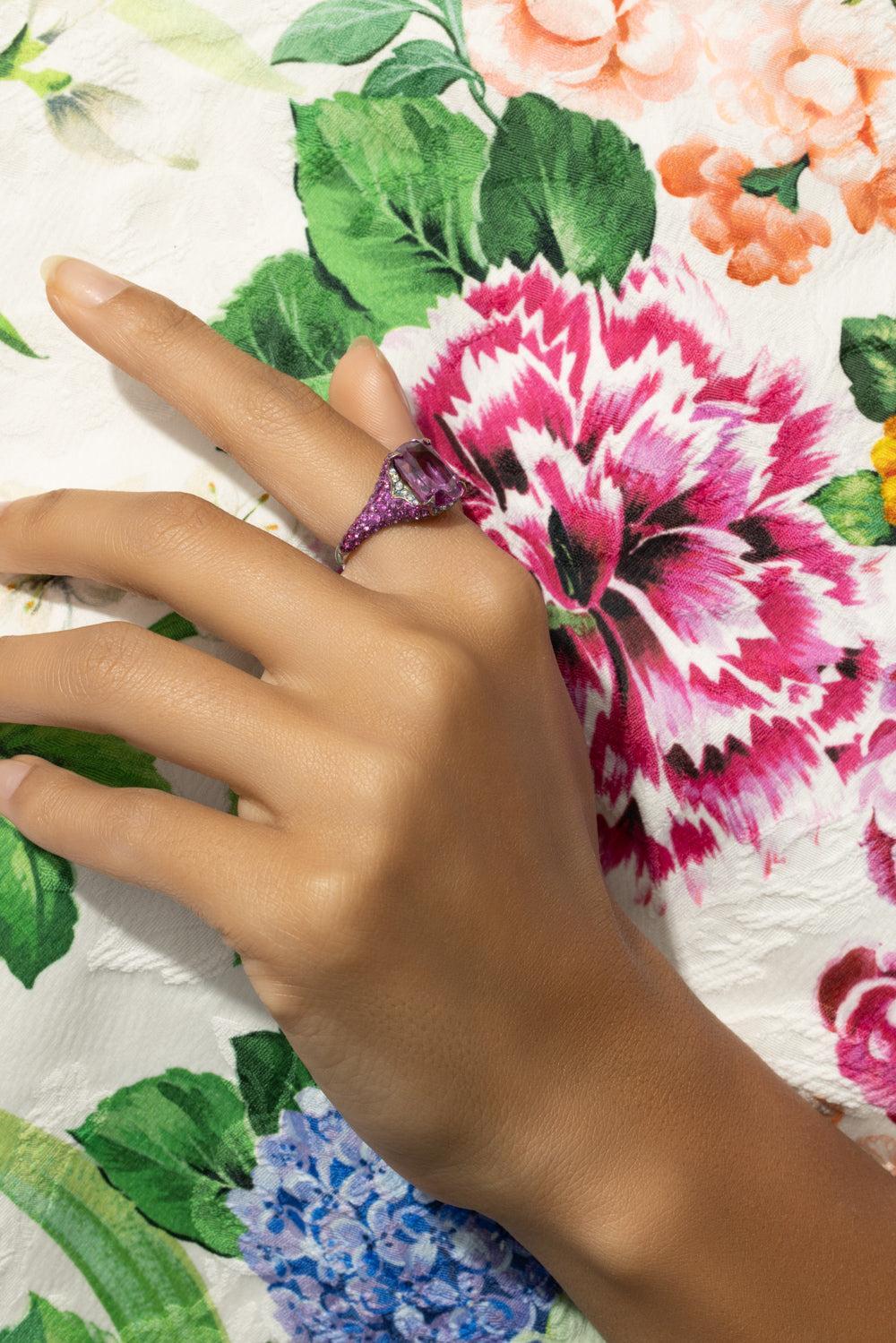 Pink Sapphire Lotus Ring-WHITE GOLD-JEWELRYFINE JEWELRING-ARUNASHI