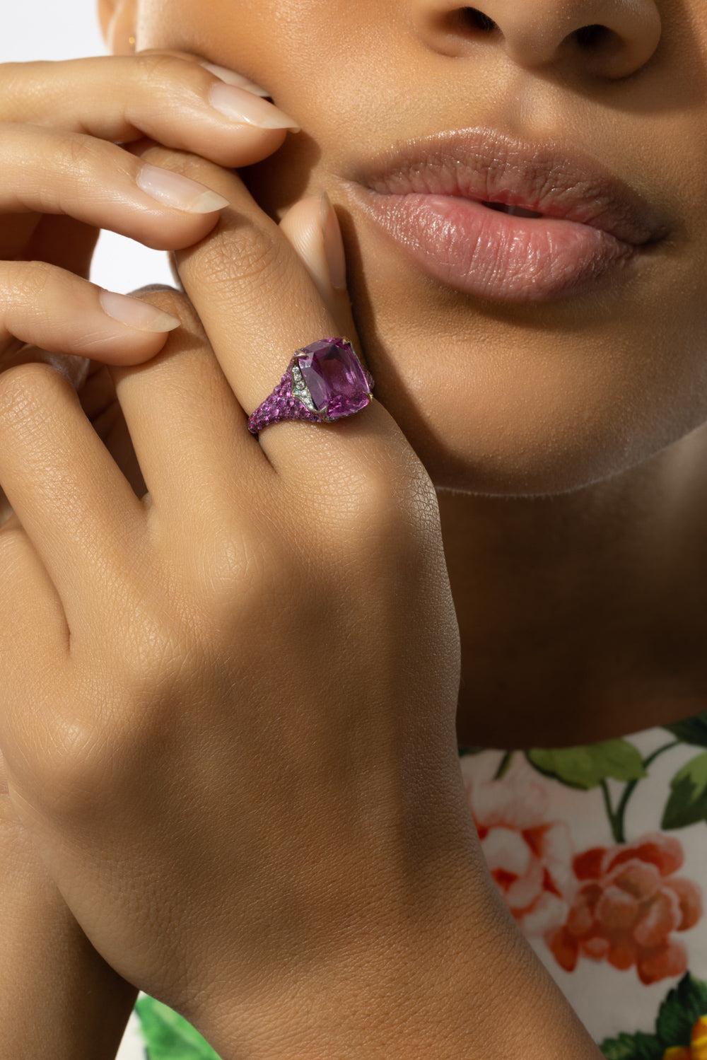 Pink Sapphire Lotus Ring-WHITE GOLD-JEWELRYFINE JEWELRING-ARUNASHI