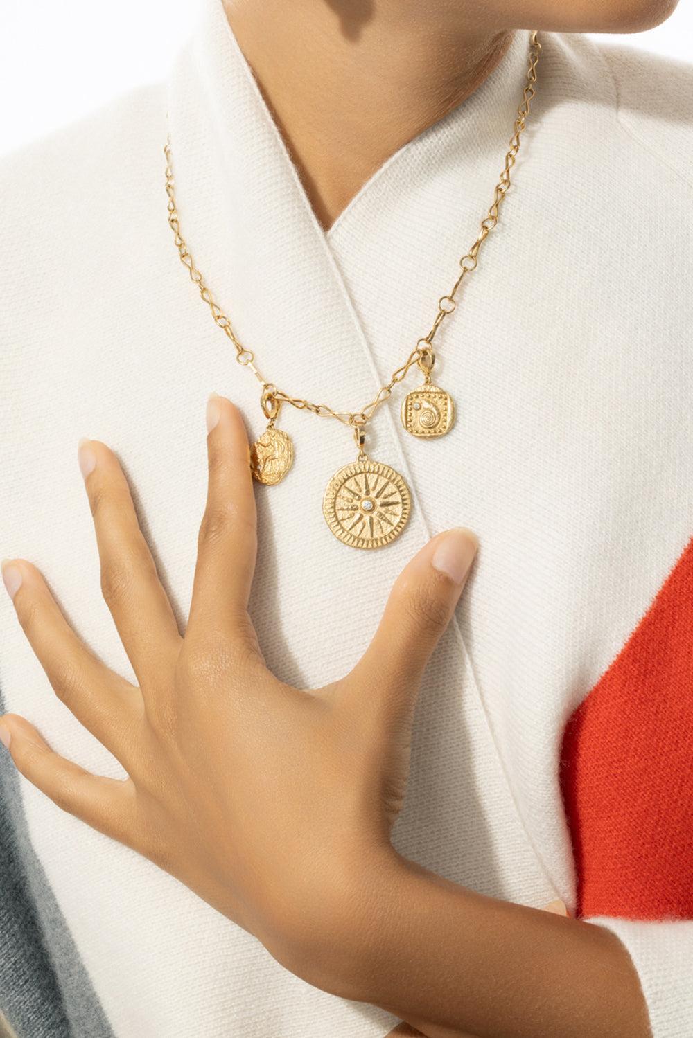 Large Sunburst Coin Charm-YELLOW GOLD-JEWELRYFINE JEWELPENDANT-AZLEE