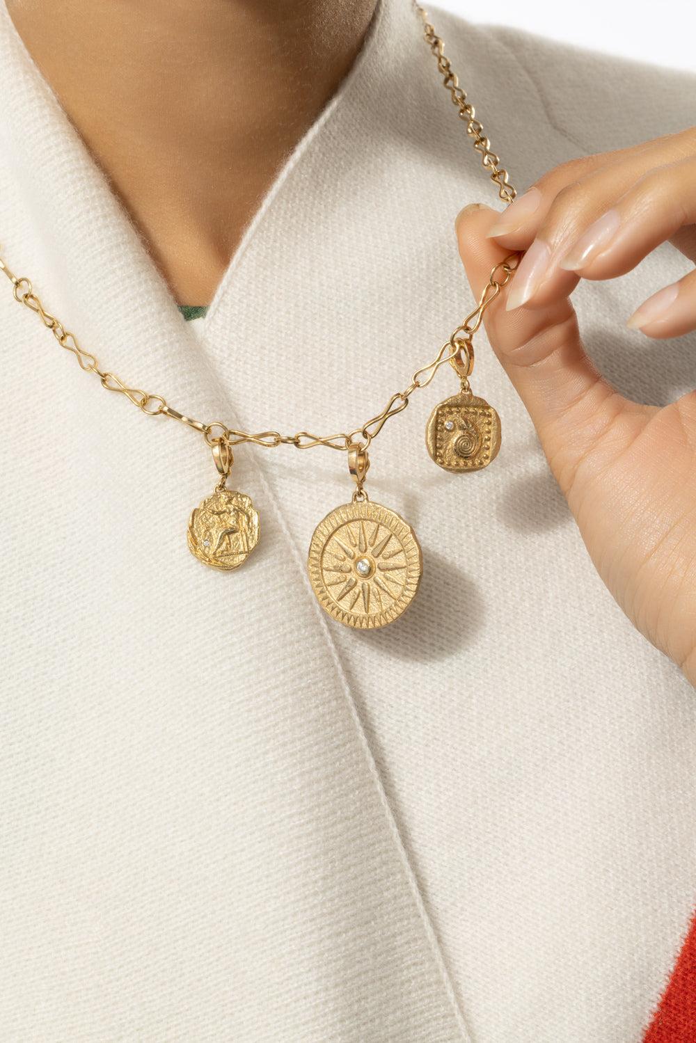 Large Sunburst Coin Charm-YELLOW GOLD-JEWELRYFINE JEWELPENDANT-AZLEE