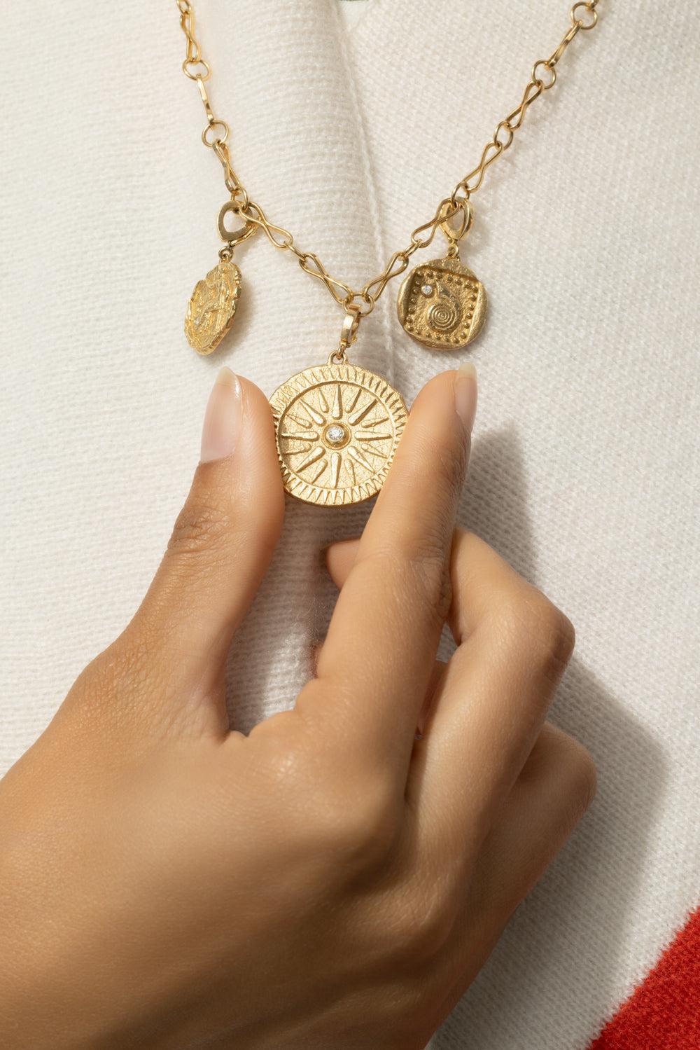 Large Sunburst Coin Charm-YELLOW GOLD-JEWELRYFINE JEWELPENDANT-AZLEE