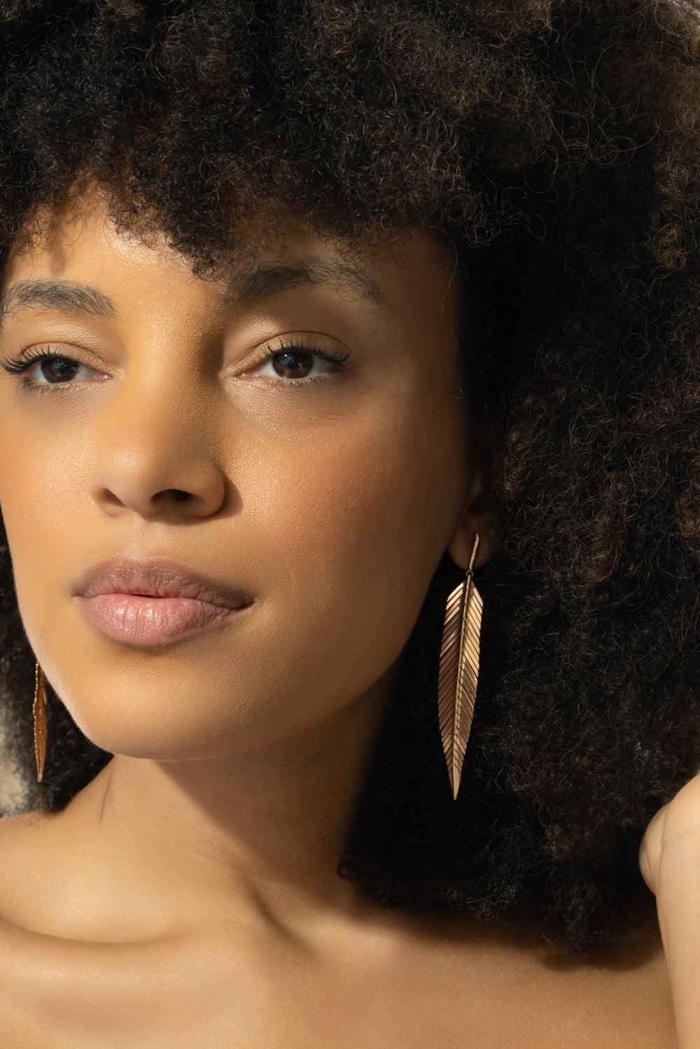 Medium Rose Gold Feather Drop Earrings-ROSE GOLD-JEWELRYFINE JEWELEARRING-CADAR