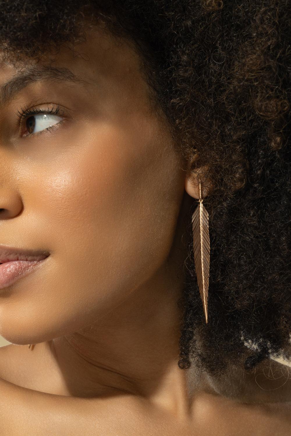 Medium Rose Gold Feather Drop Earrings-ROSE GOLD-JEWELRYFINE JEWELEARRING-CADAR