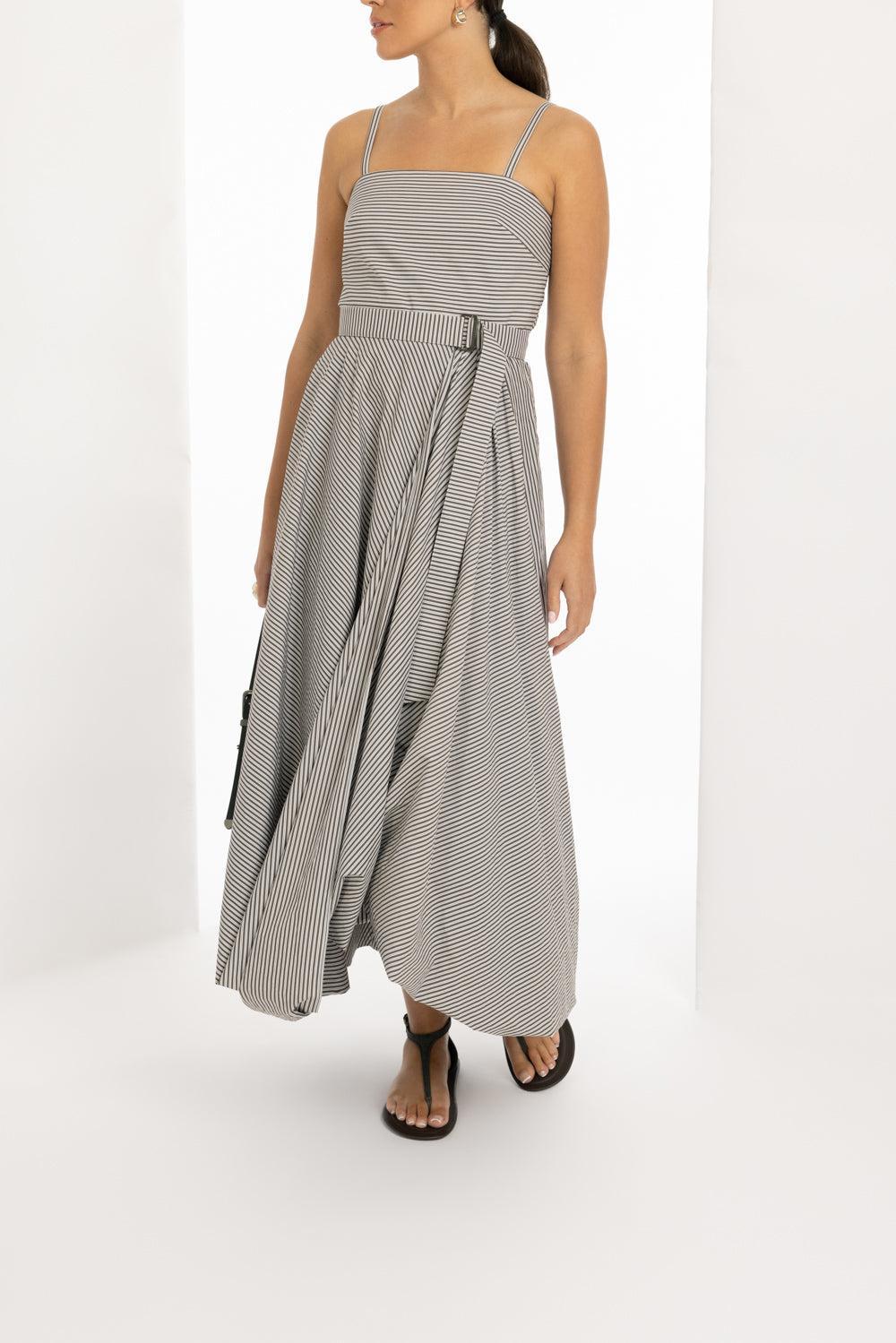 Bubble Hem Dress-CHOC/WHT-S-CLOTHINGDRESSCASUAL-BRUNELLO CUCINELLI
