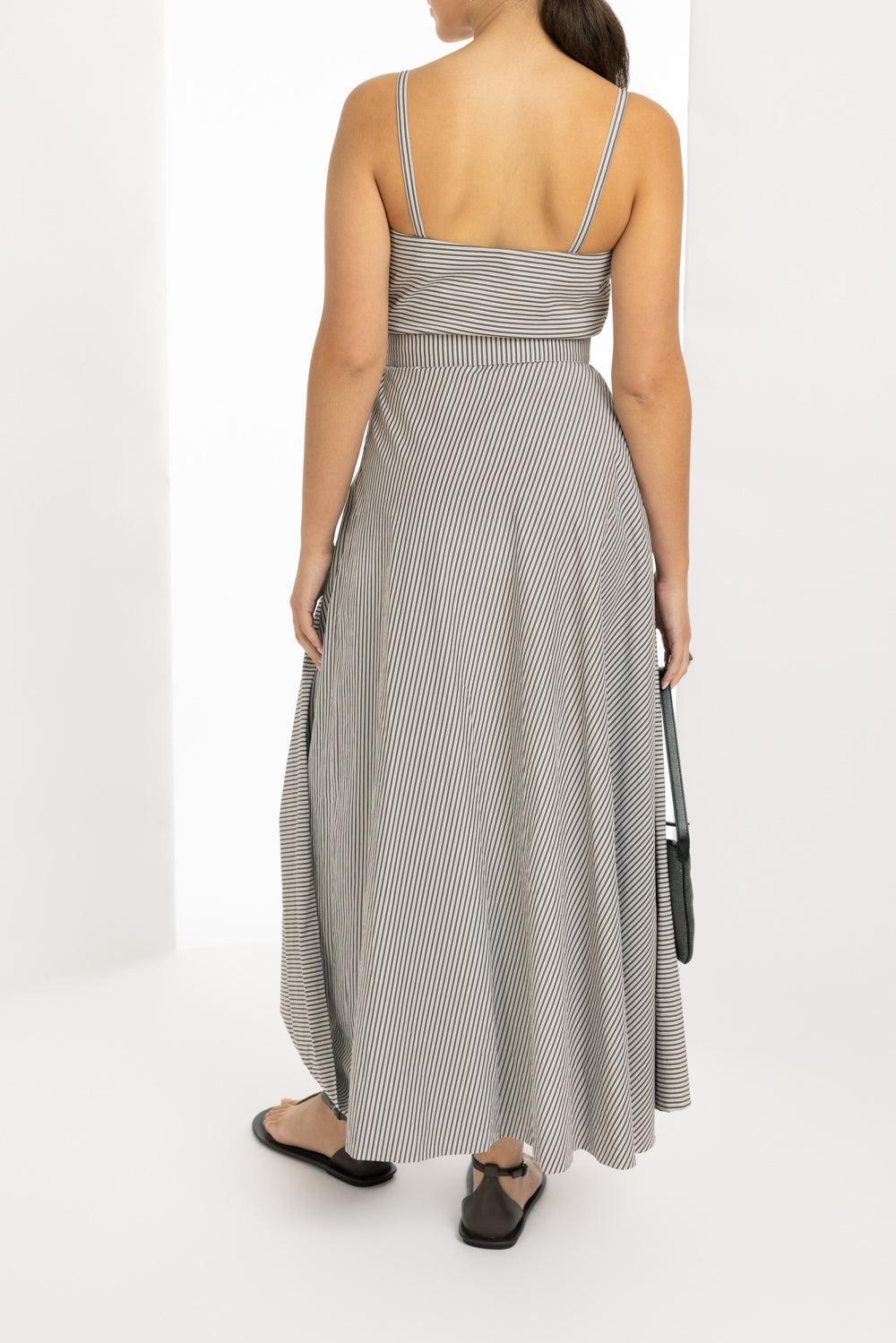 Bubble Hem Dress-CHOC/WHT-S-CLOTHINGDRESSCASUAL-BRUNELLO CUCINELLI