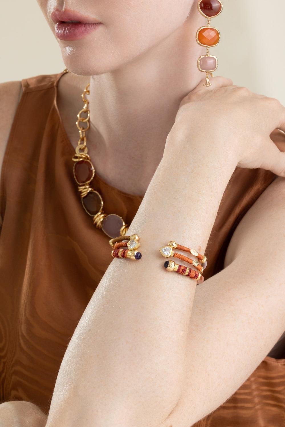Orange Sari Wrap T Bracelet-ORANGE-JEWELRYBOUTIQUEBRACELET O-GAS BIJOUX