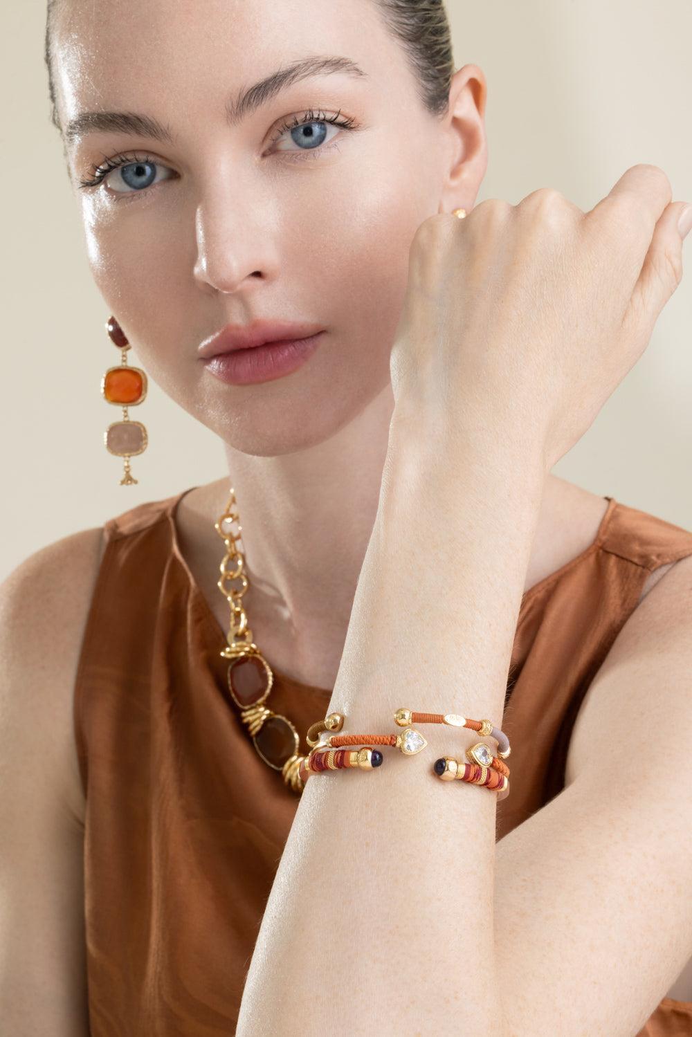 Orange Sari Wrap T Bracelet-ORANGE-JEWELRYBOUTIQUEBRACELET O-GAS BIJOUX