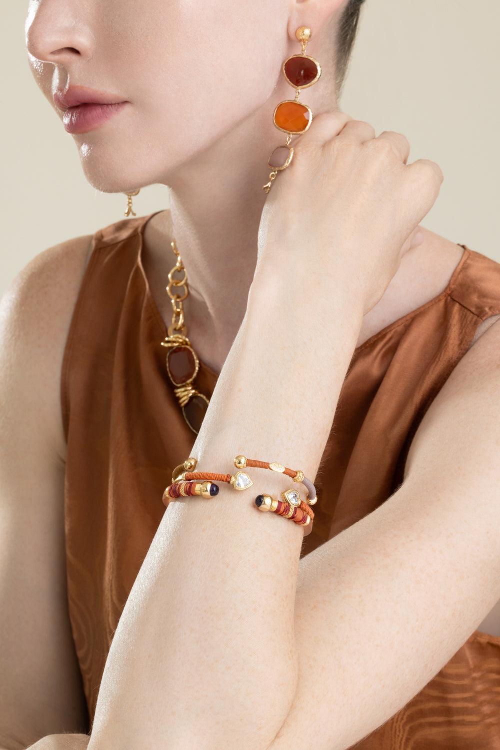 Orange Sari Wrap T Bracelet-ORANGE-JEWELRYBOUTIQUEBRACELET O-GAS BIJOUX
