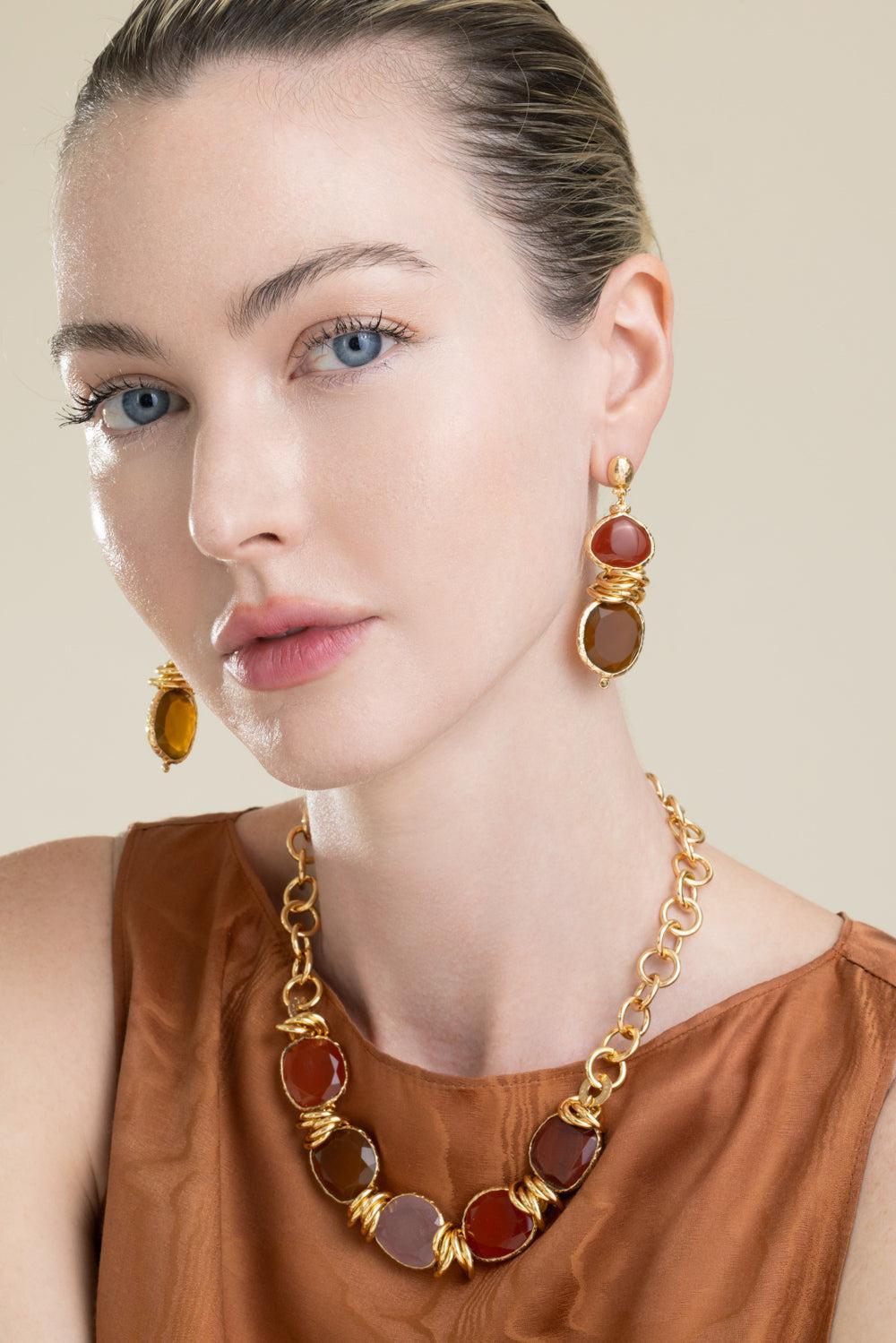 Red Brown Direna Drop Earrings-RED-JEWELRYBOUTIQUEEARRING-GAS BIJOUX