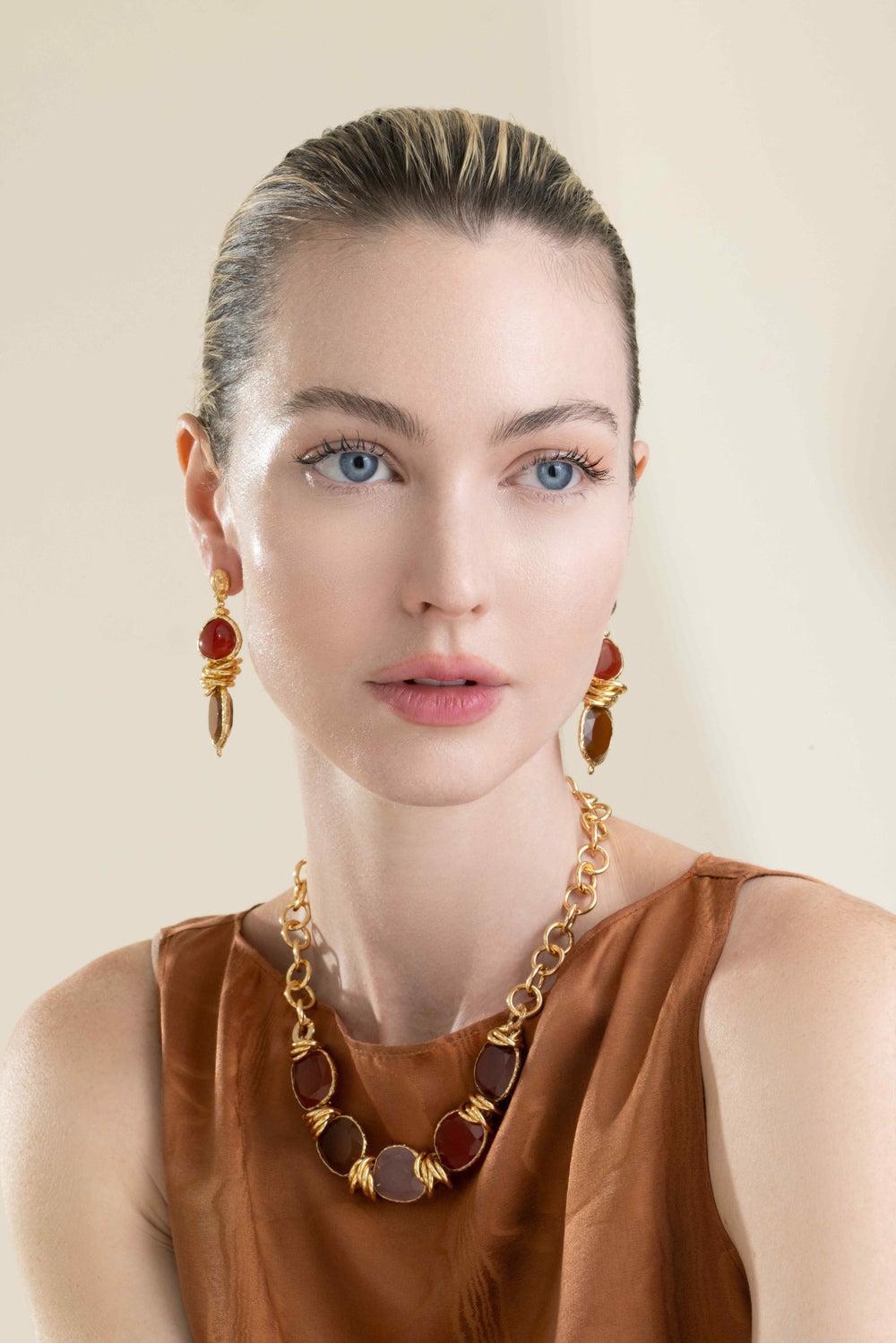 Red Brown Direna Drop Earrings-RED-JEWELRYBOUTIQUEEARRING-GAS BIJOUX