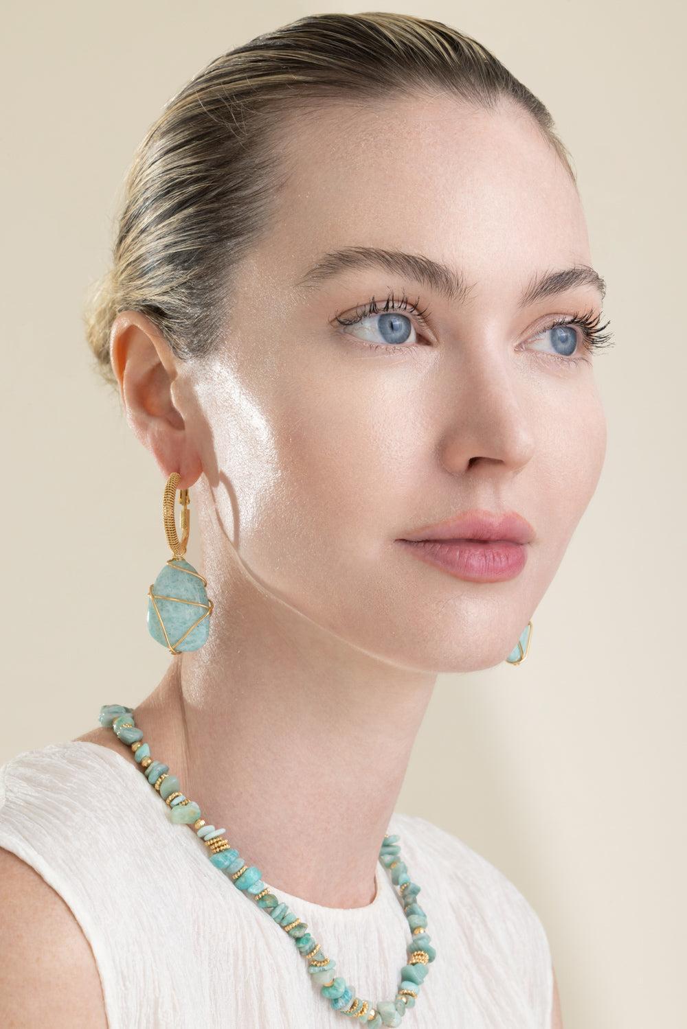 Amazonite Rainbow Large Lyre Earrings-BLUE-JEWELRYBOUTIQUEEARRING-GAS BIJOUX