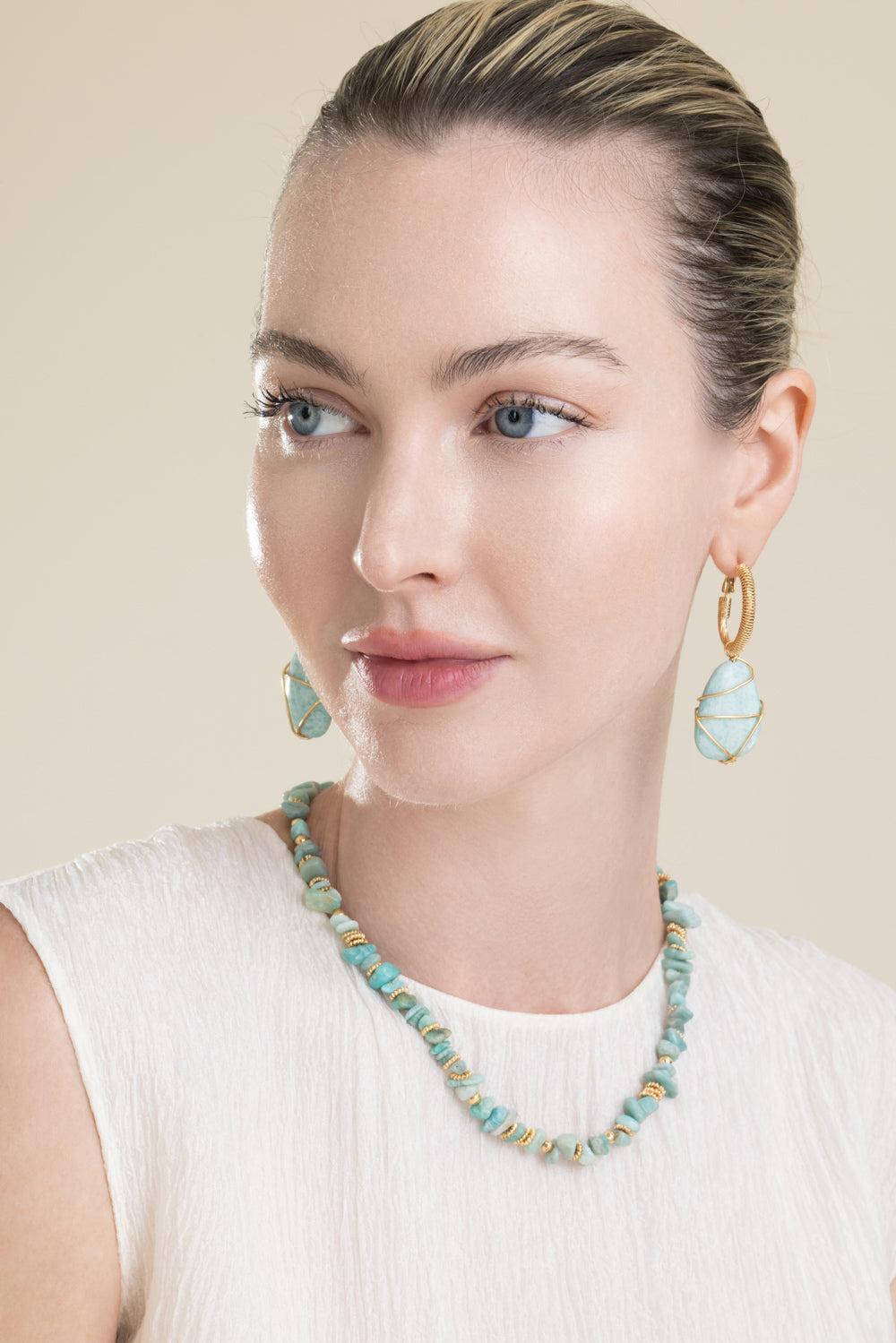 Amazonite Rainbow Large Lyre Earrings-BLUE-JEWELRYBOUTIQUEEARRING-GAS BIJOUX