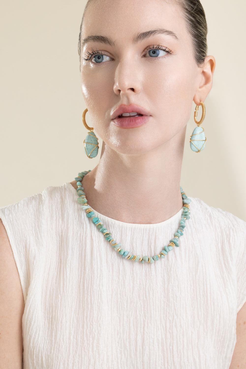 Amazonite Rainbow Large Lyre Earrings-BLUE-JEWELRYBOUTIQUEEARRING-GAS BIJOUX