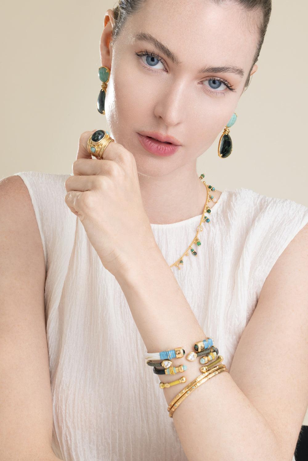 Green Blue Amazonite Sari Bracelet-GRN/BLUE-JEWELRYBOUTIQUEBRACELET O-GAS BIJOUX