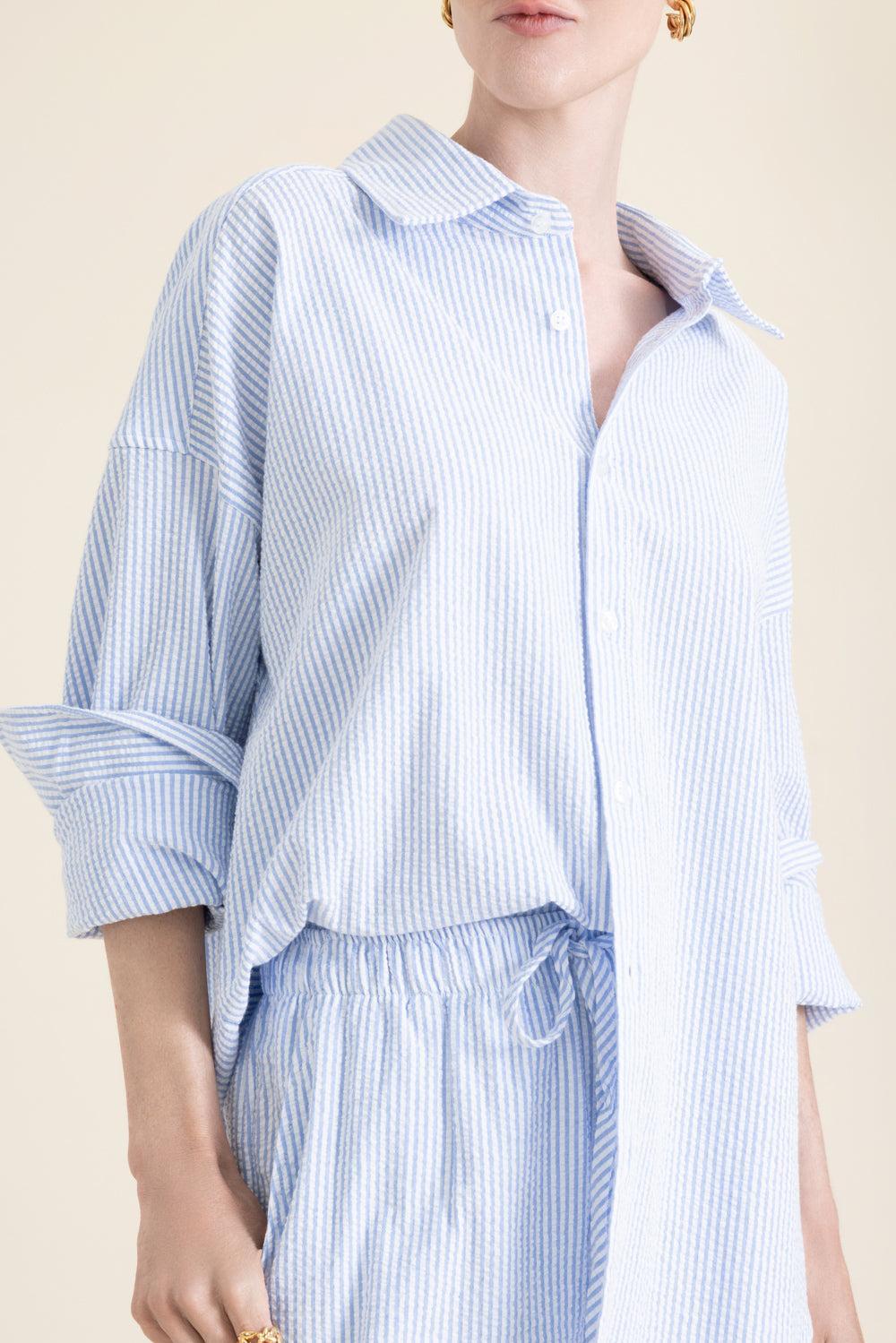 Sunday Shirt - Blue White-STRIPE-1-CLOTHINGTOPBLOUSE-The Lady & The Sailor x Marissa Collections