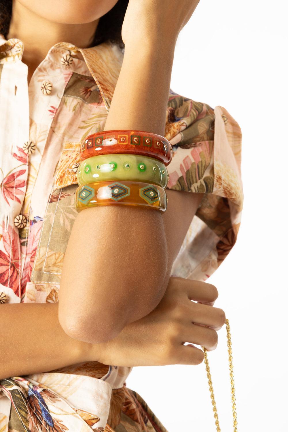 Spessartite Garnet Orange Bakelite Bangle-YELLOW GOLD-JEWELRYFINE JEWELBRACELET O-MARK DAVIS