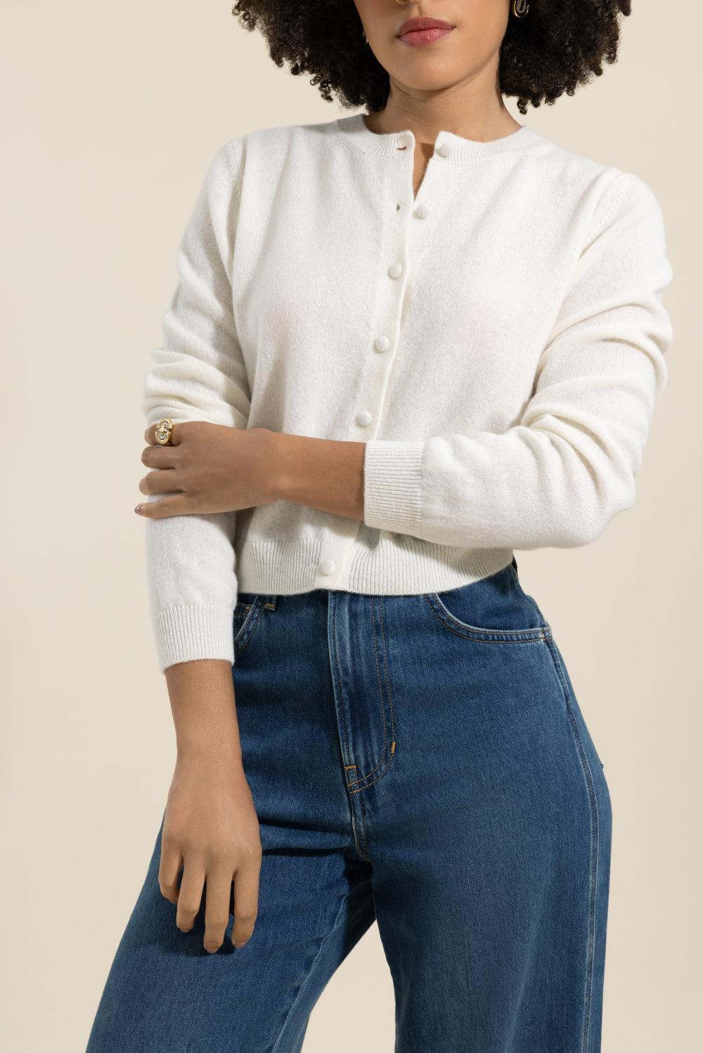 The Cashmere Cardigan - Ivory-CREAM-XS-CLOTHINGTOPKNITS-MISH