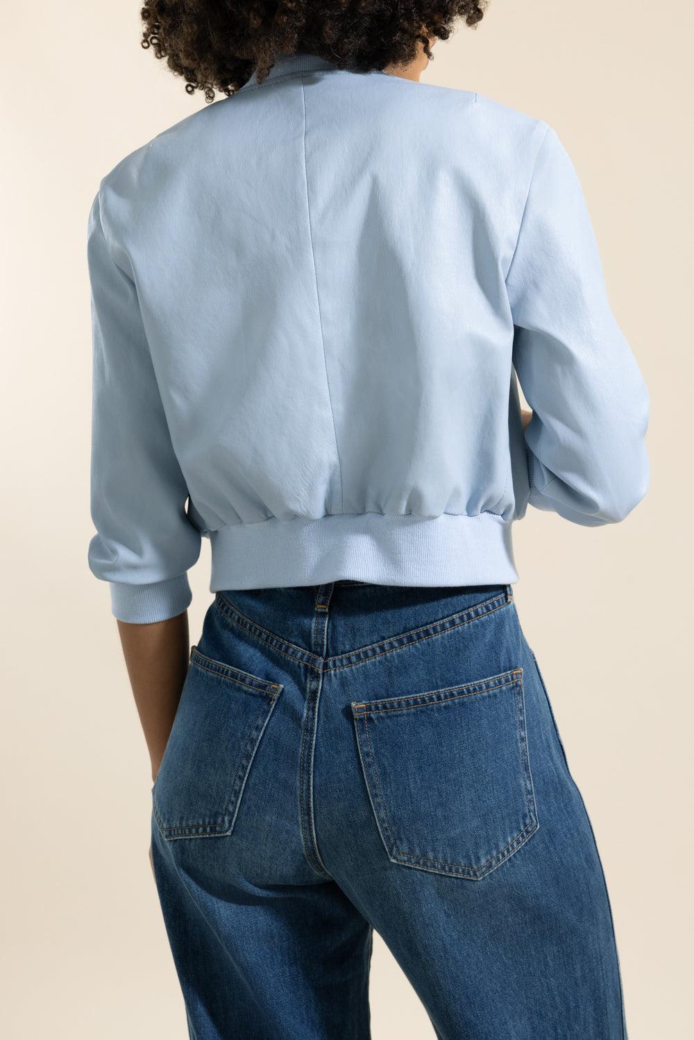 Short Sleeve Bomber Jacket - Aerie Blue-BLUE-2-CLOTHINGJACKETLEATHER-SUSAN BENDER
