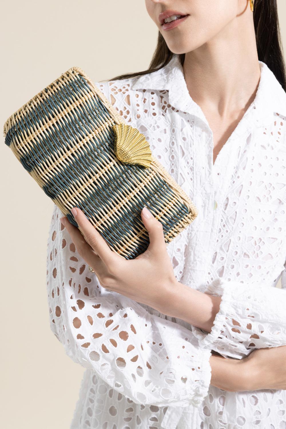 The Classica Clutch - Blue Stripe-STRIPE-HANDBAGCLUTCHES-POOLSIDE