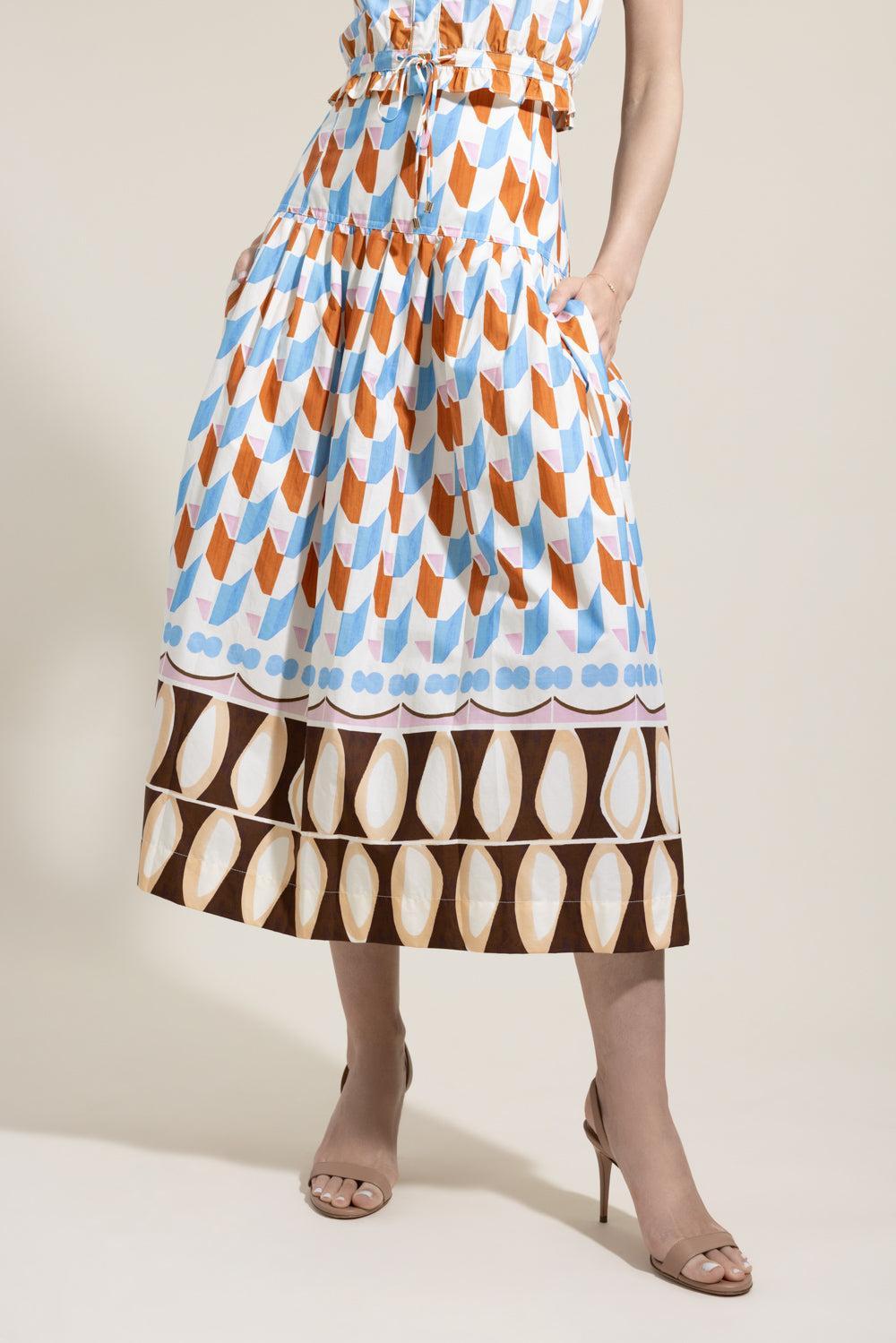 Diya Skirt - Tile Ivory-GEOMETRC-0-CLOTHINGSKIRTMIDI-CARA CARA