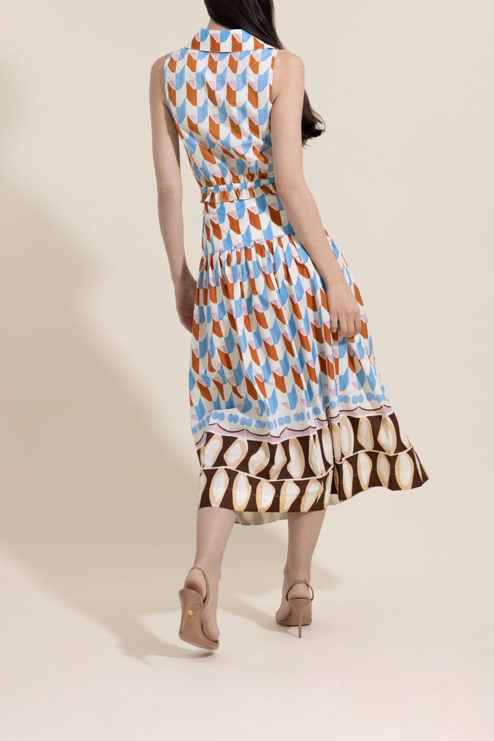 Diya Skirt - Tile Ivory-GEOMETRC-0-CLOTHINGSKIRTMIDI-CARA CARA