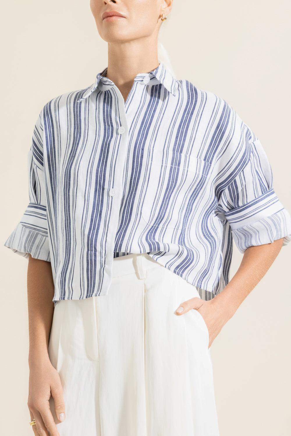 Next Ex Top - Ivory Navy Stripe-STRIPE-P-CLOTHINGTOPBLOUSE-TWP