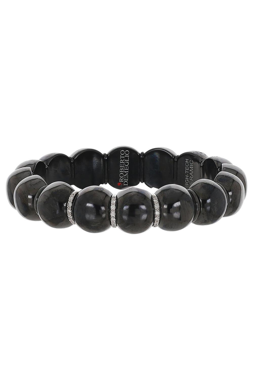 Diamond Three Bar Black Dama Stretch Bracelet-WHITE GOLD-JEWELRYFINE JEWELBRACELET O-ROBERTO DEMEGLIO