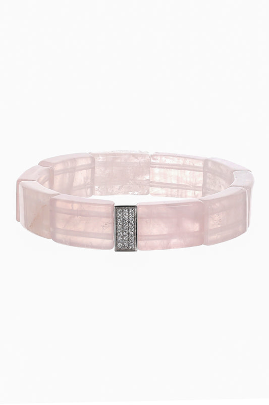 Rose Quartz Pave Rectangle Bracelet