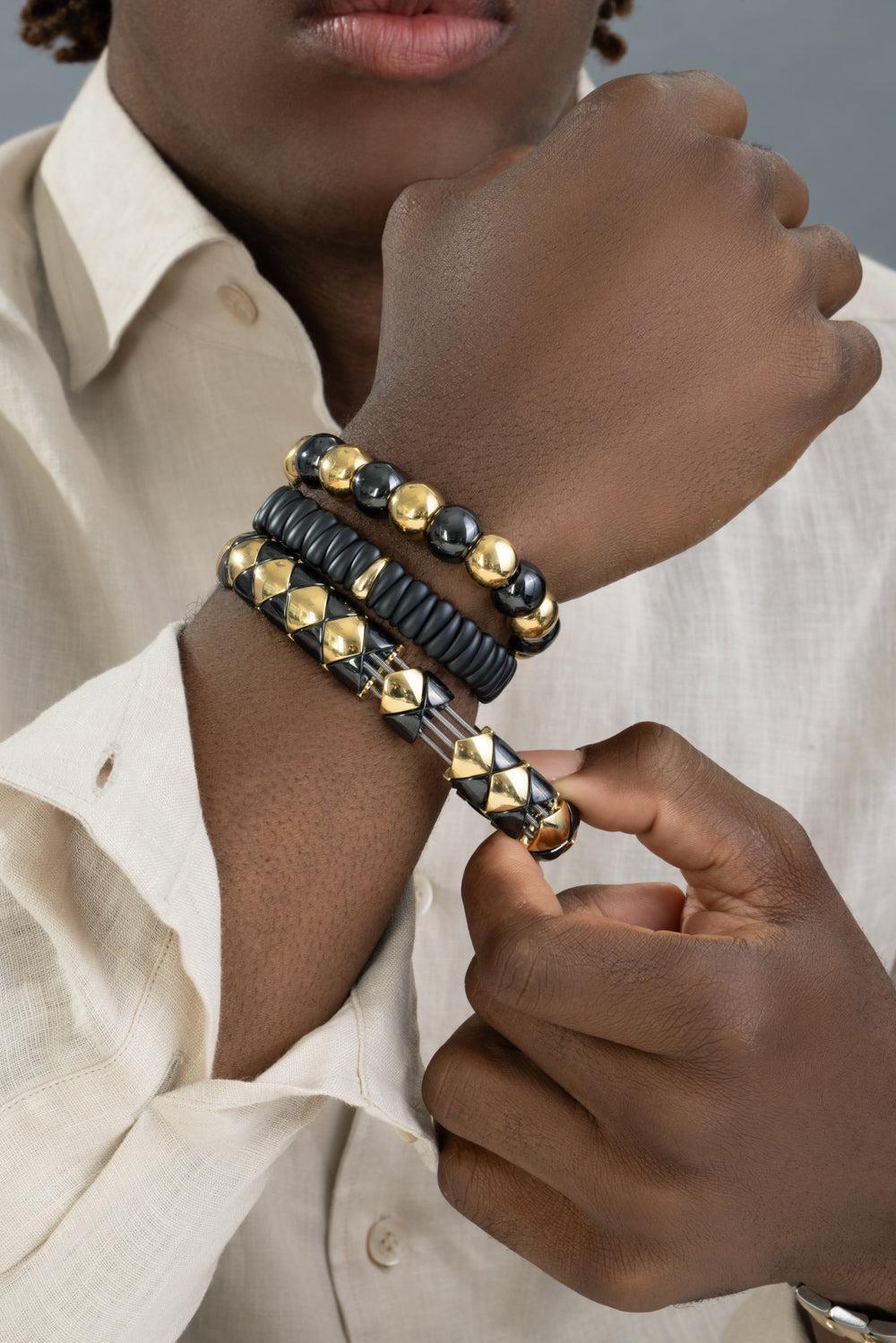 One Link Matte Black Artiglio Stretch Bracelet-YELLOW GOLD-JEWELRYFINE JEWELBRACELET O-ROBERTO DEMEGLIO
