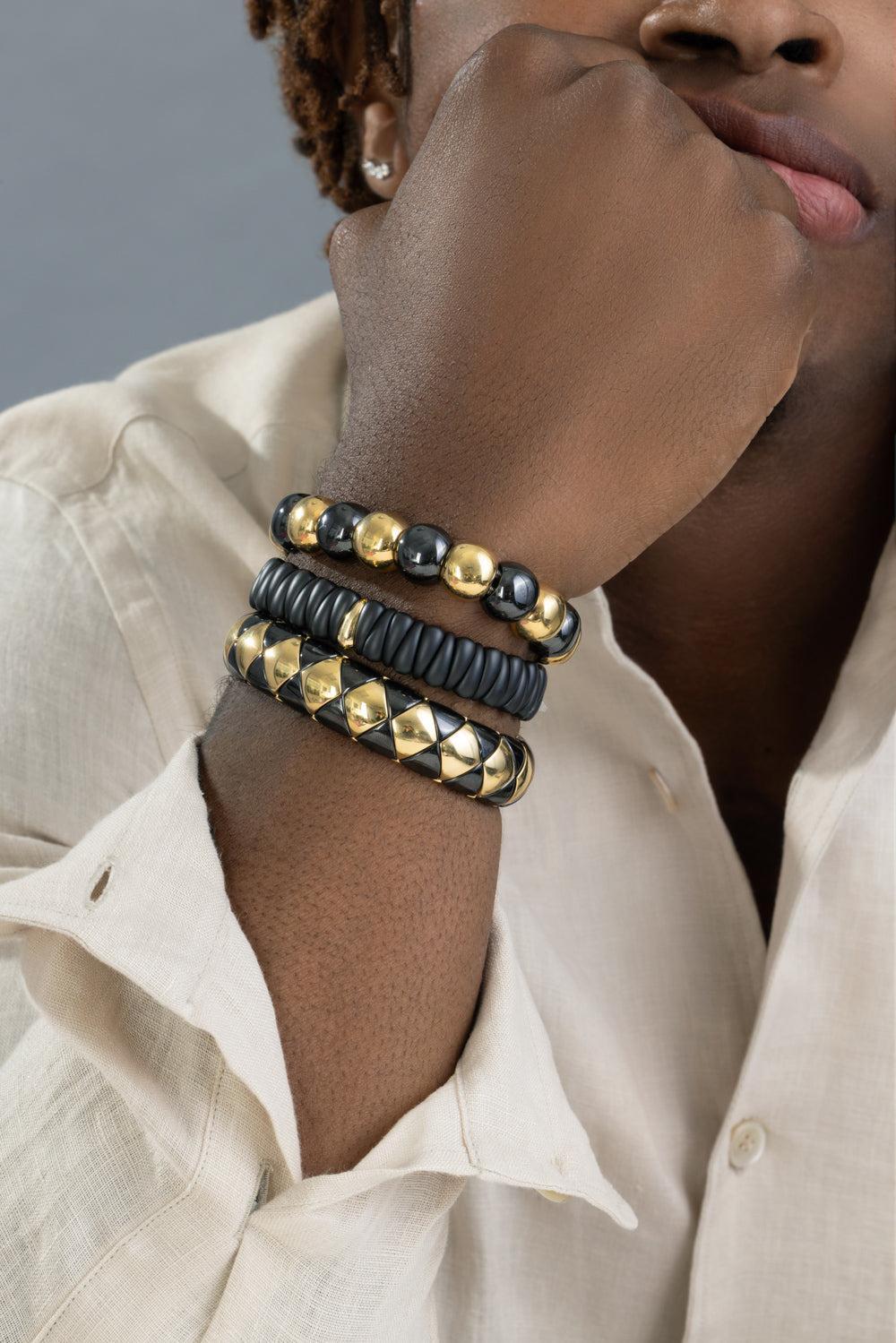 One Link Matte Black Artiglio Stretch Bracelet-YELLOW GOLD-JEWELRYFINE JEWELBRACELET O-ROBERTO DEMEGLIO