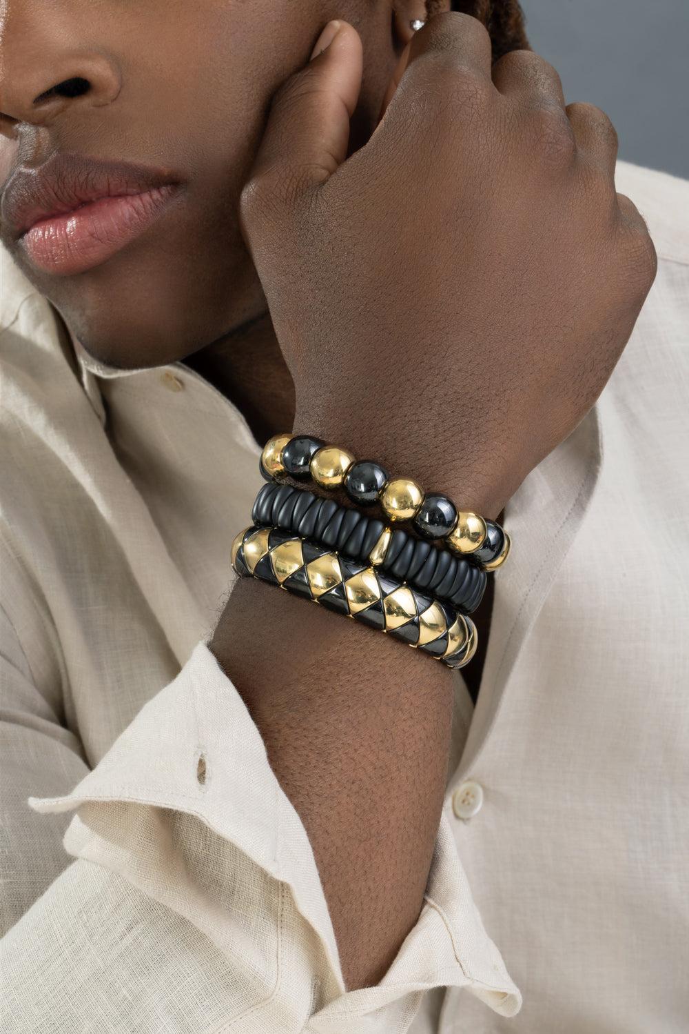 One Link Matte Black Artiglio Stretch Bracelet-YELLOW GOLD-JEWELRYFINE JEWELBRACELET O-ROBERTO DEMEGLIO