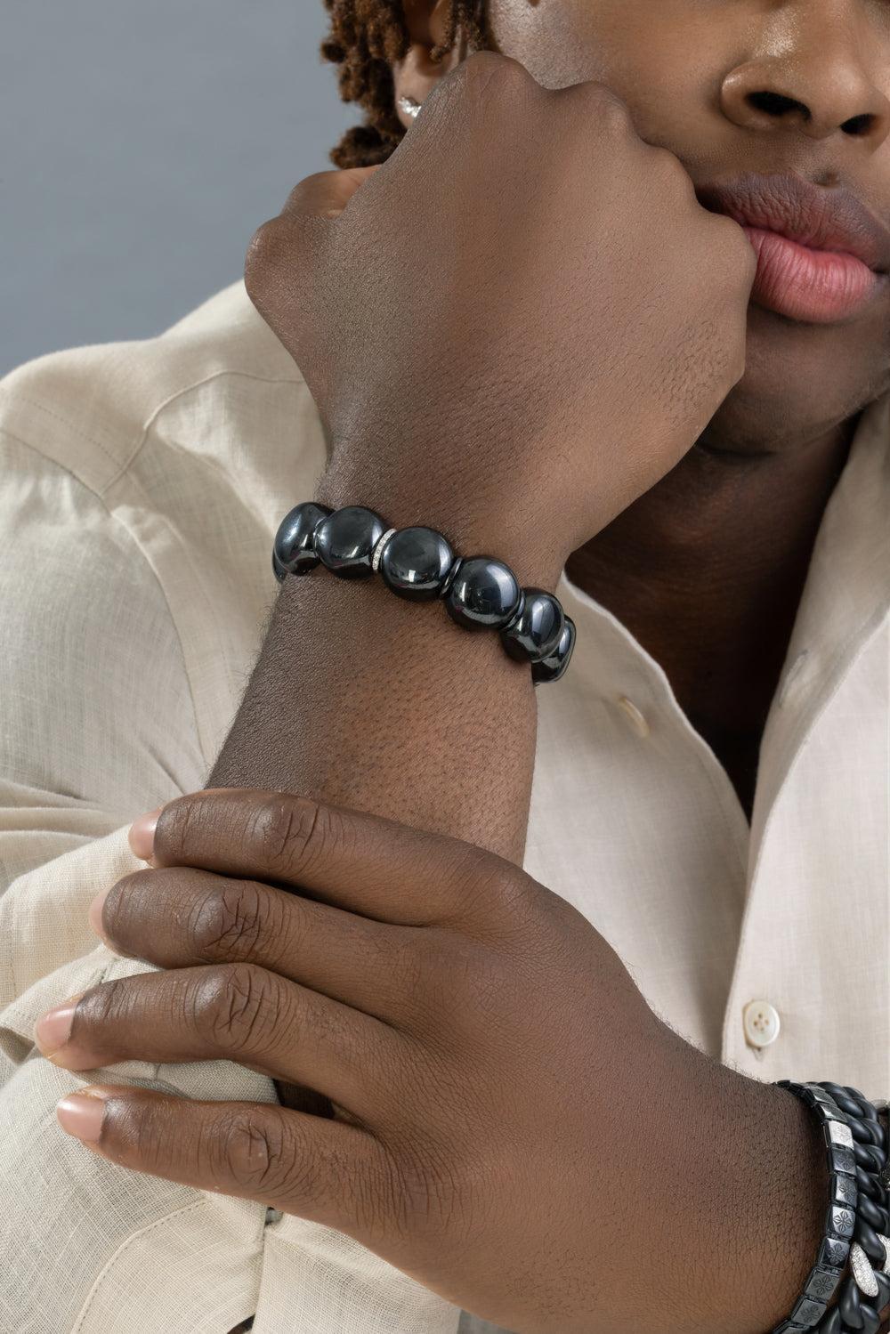 Diamond Bar Black Dama Bracelet-WHTGOL-JEWELRYFINE JEWELBRACELET O-ROBERTO DEMEGLIO