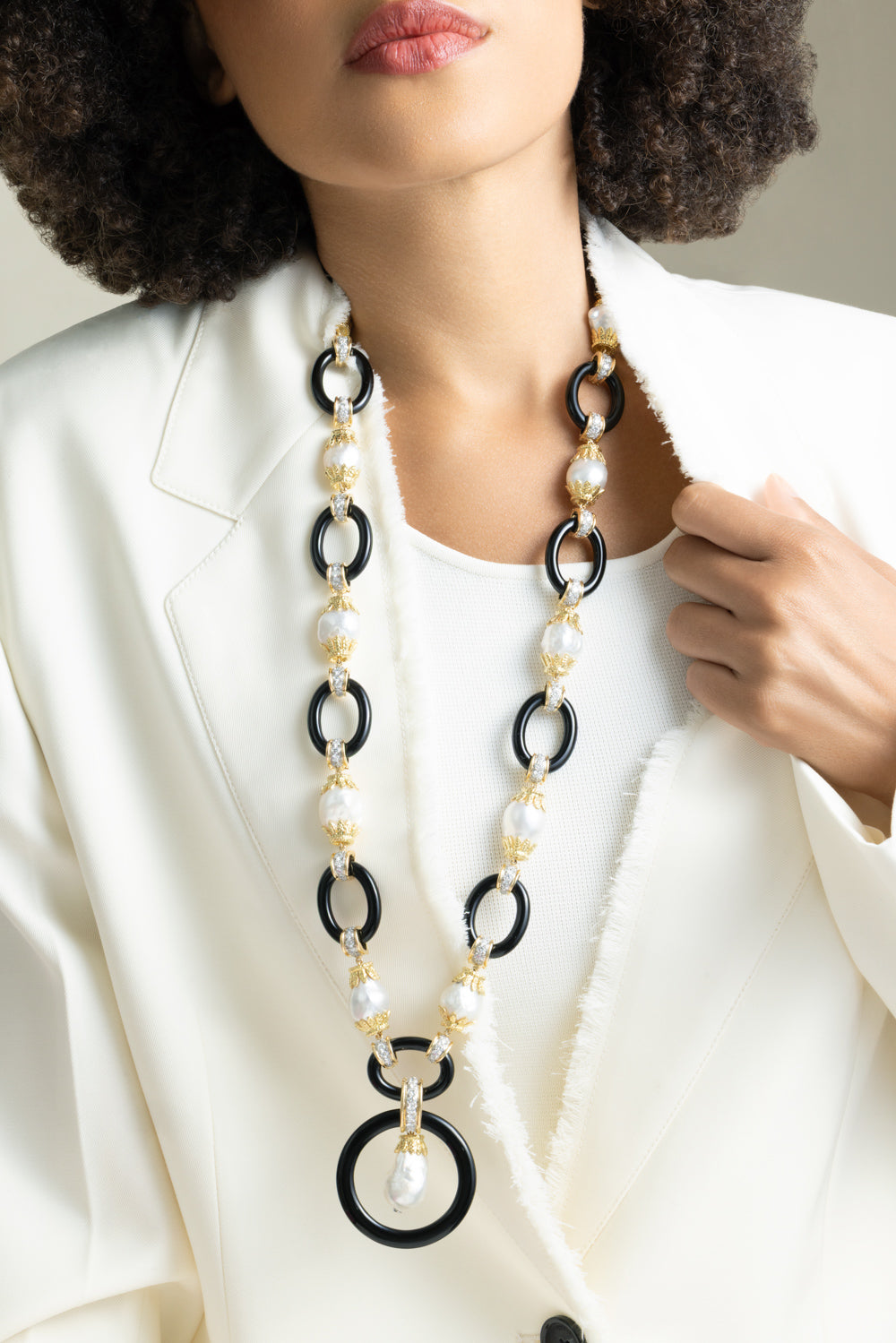 Pearl Black Link Necklace