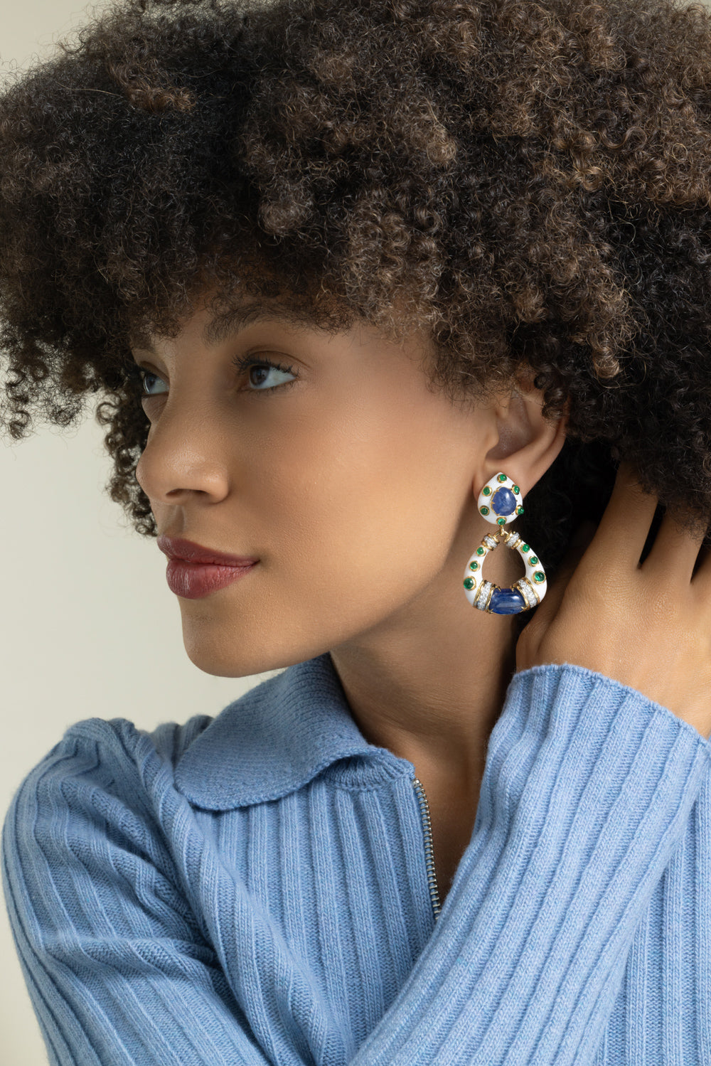 Sapphire Emerald Stud Hoop Earrings
