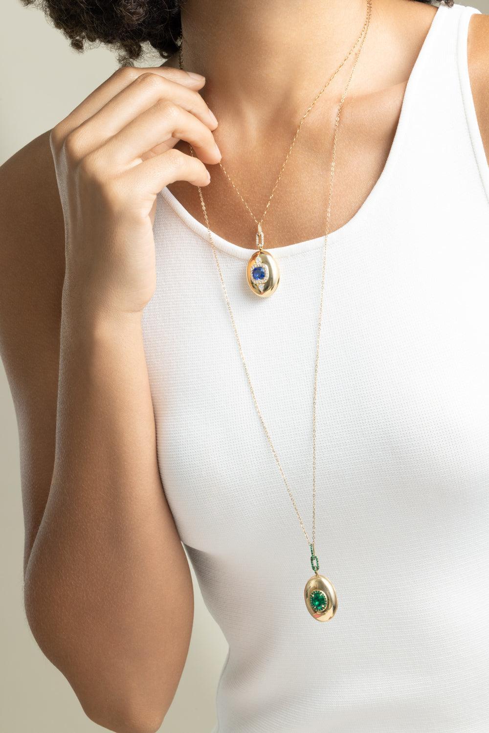 Emerald Halo Locket Necklace-YELLOW GOLD-17-JEWELRYFINE JEWELNECKLACE O-MONICA RICH KOSANN