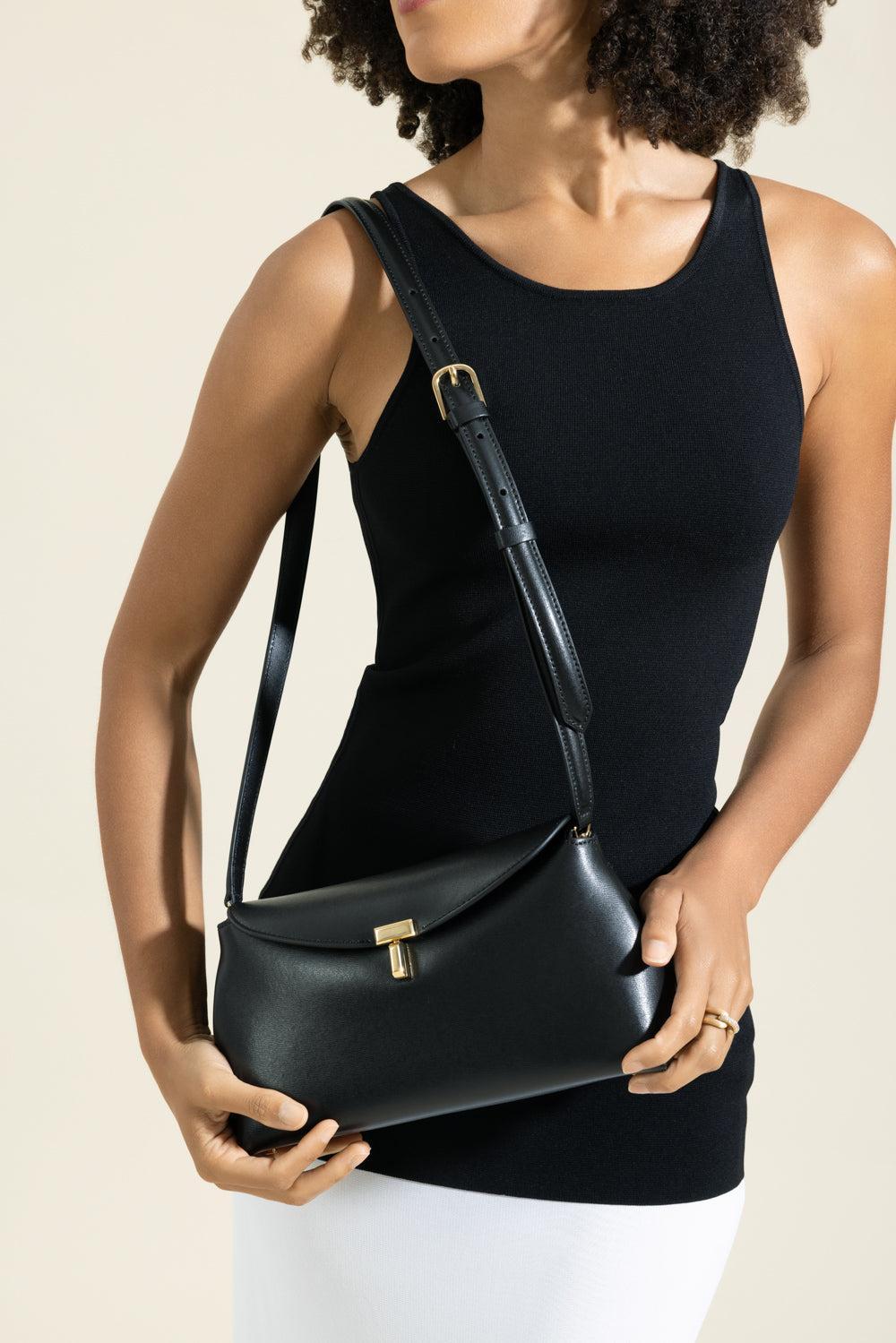 T-Lock Leather Clutch - Black-BLACK-HANDBAGCLUTCHES-TOTEME