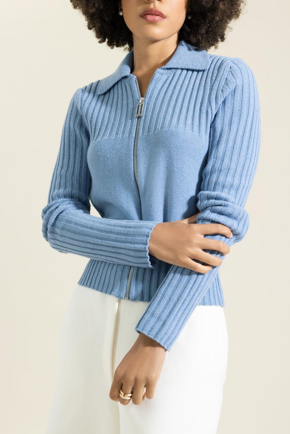Full Zip Jumper-BLUE-XS-CLOTHINGTOPKNITS-VICTORIA BECKHAM
