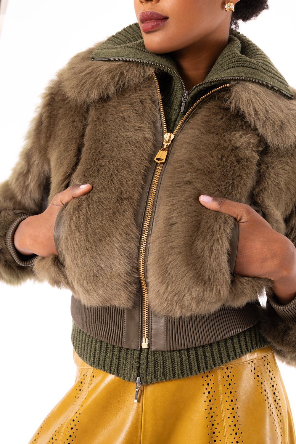 Hypnotic Shearling Bomber Jacket-OLIVE-0-CLOTHINGJACKETCASUAL-ZIMMERMANN