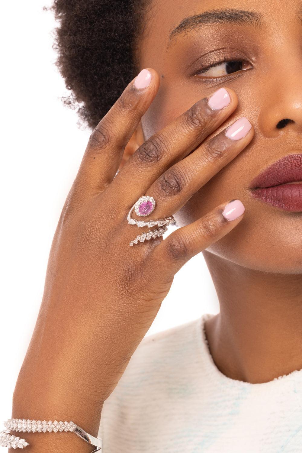 Pink Sapphire Reign Supreme Open Stackable Ring-WHITE GOLD-JEWELRYFINE JEWELRING-YEPREM JEWELLERY