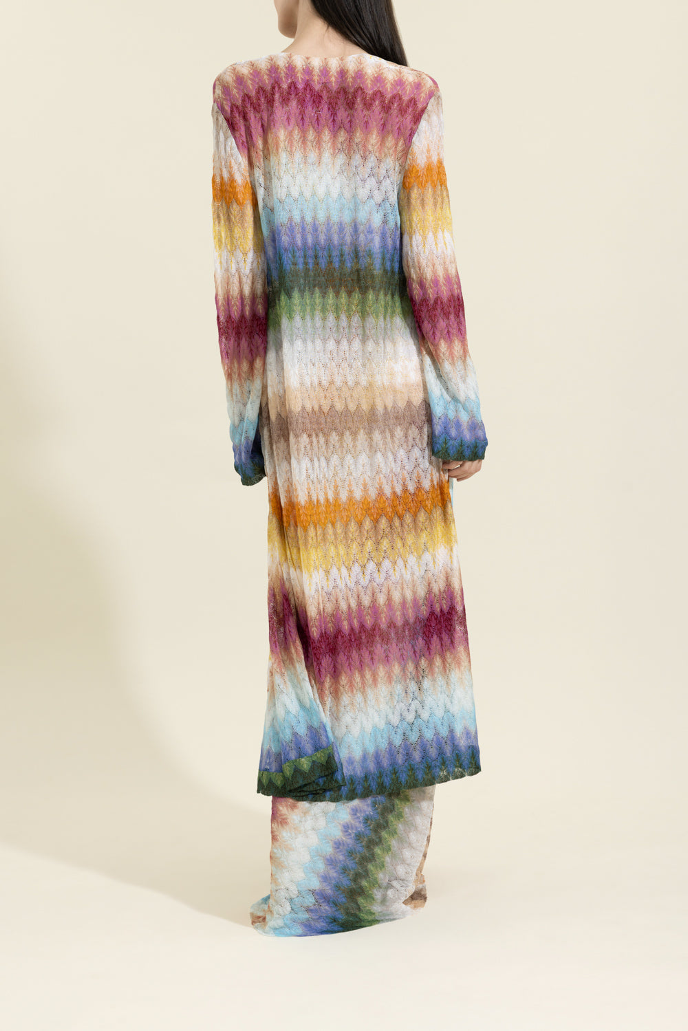 Long Knit Cardigan - Multicolor Blue Yellow Green