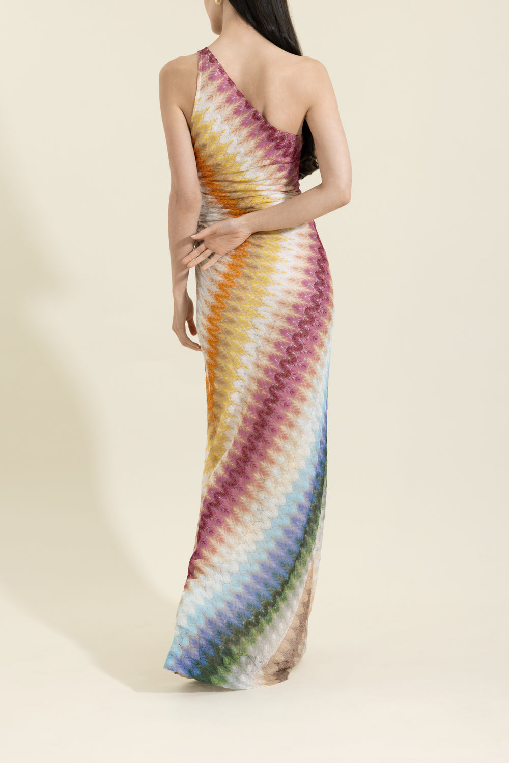 One Shoulder Long Dress - Multicolor Blue Yellow Green