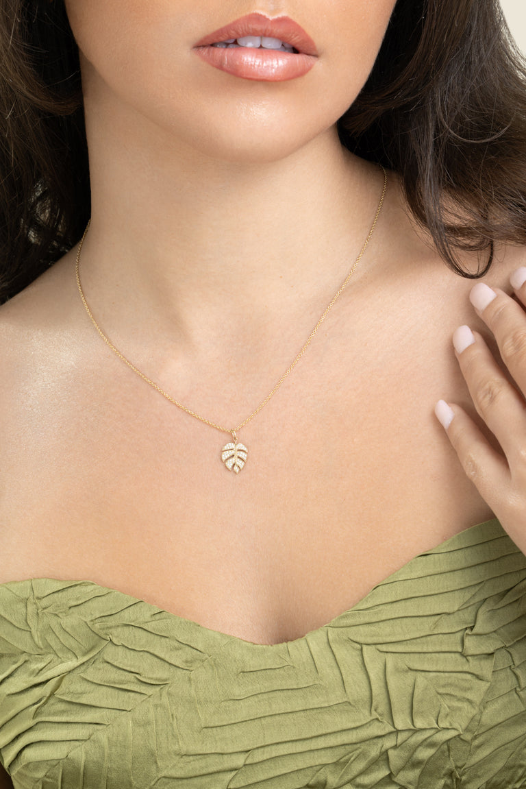 Diamond Monstera Leaf Necklace