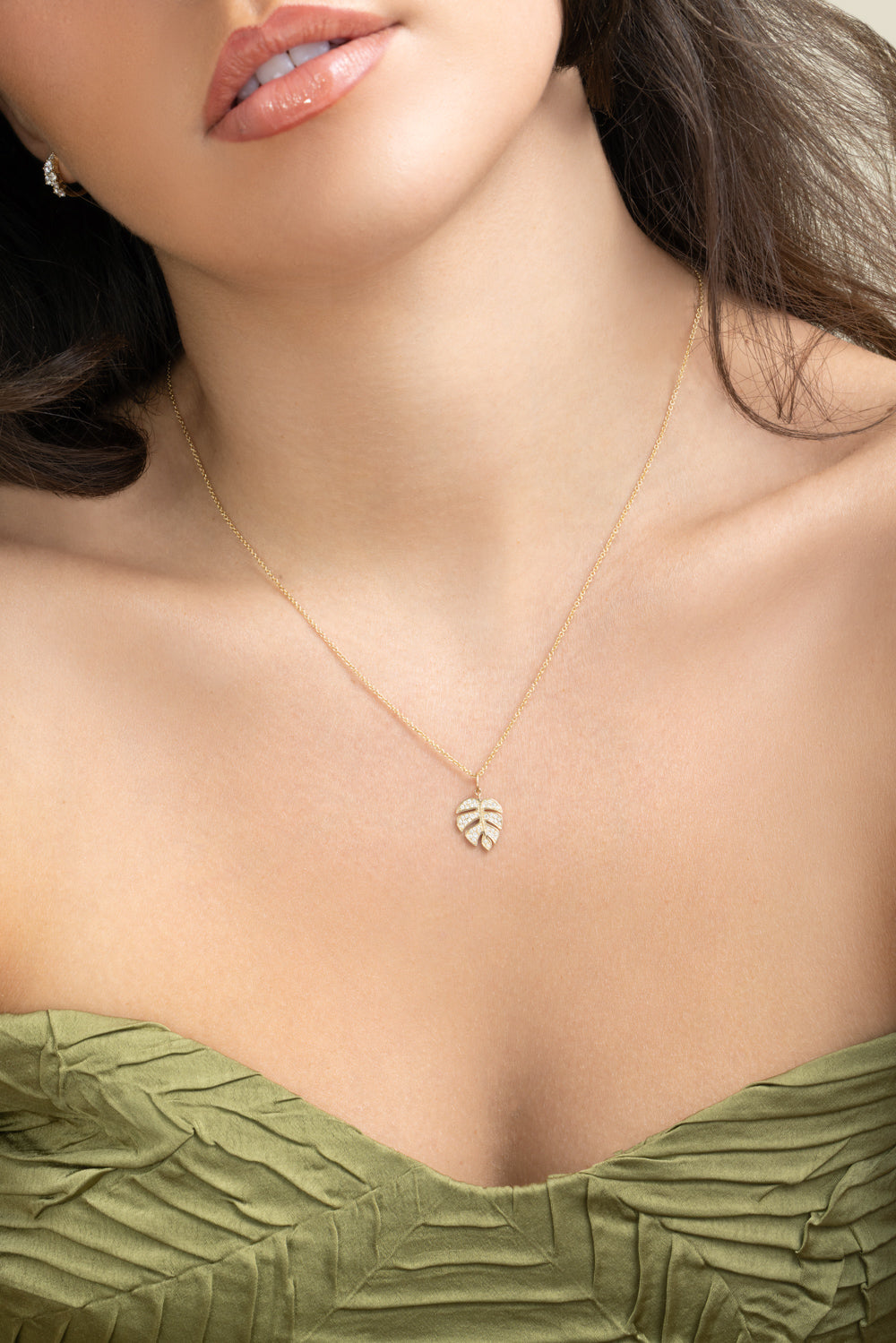Diamond Monstera Leaf Necklace