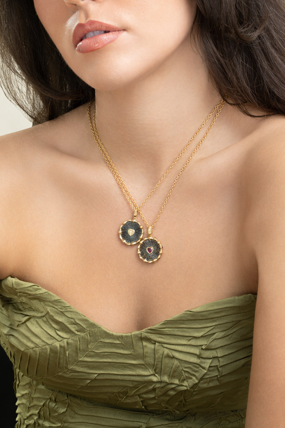 Ruby Heart Hypha Charm Necklace